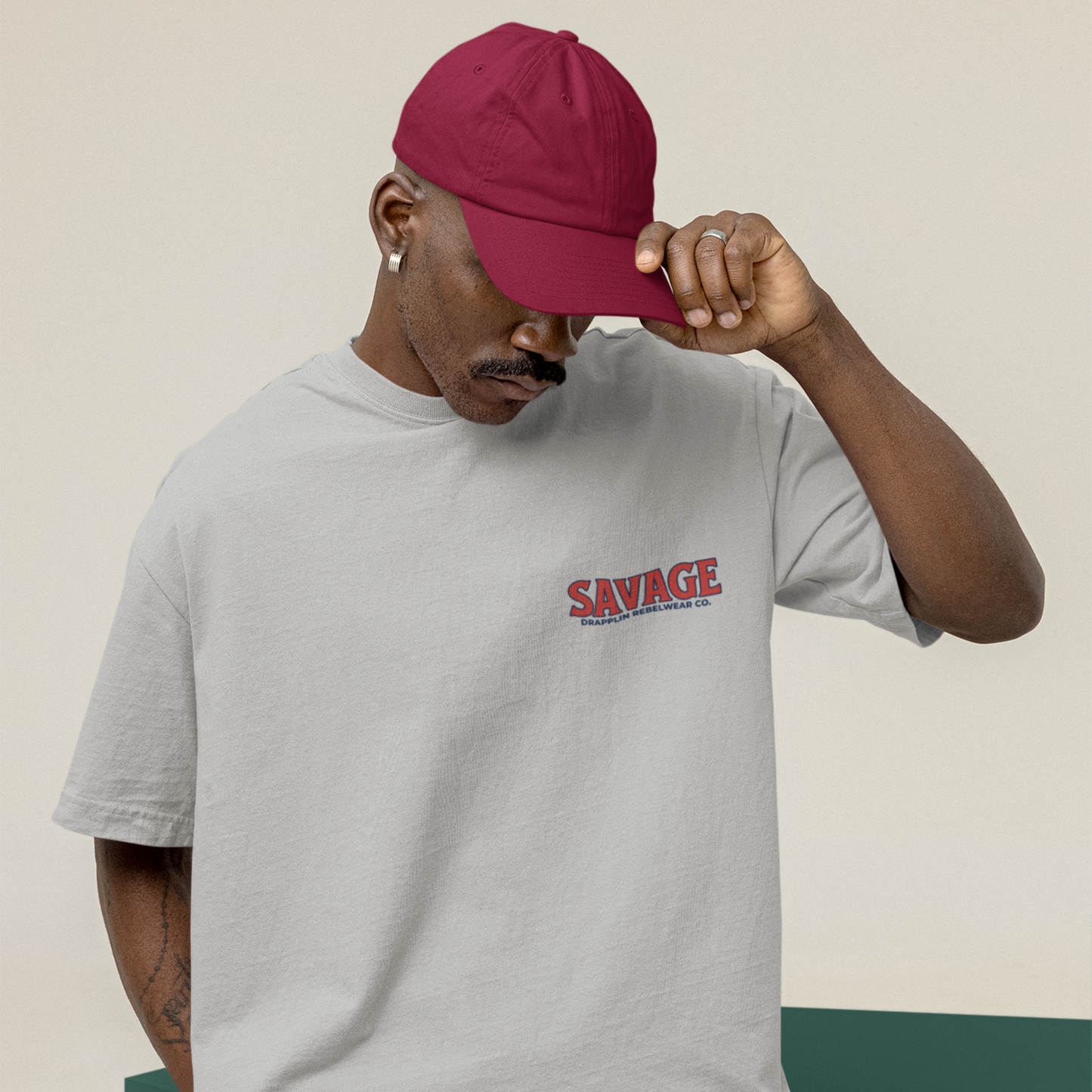 Savage Premium Grey Mélange Oversized Typography Back Printed T-shirt