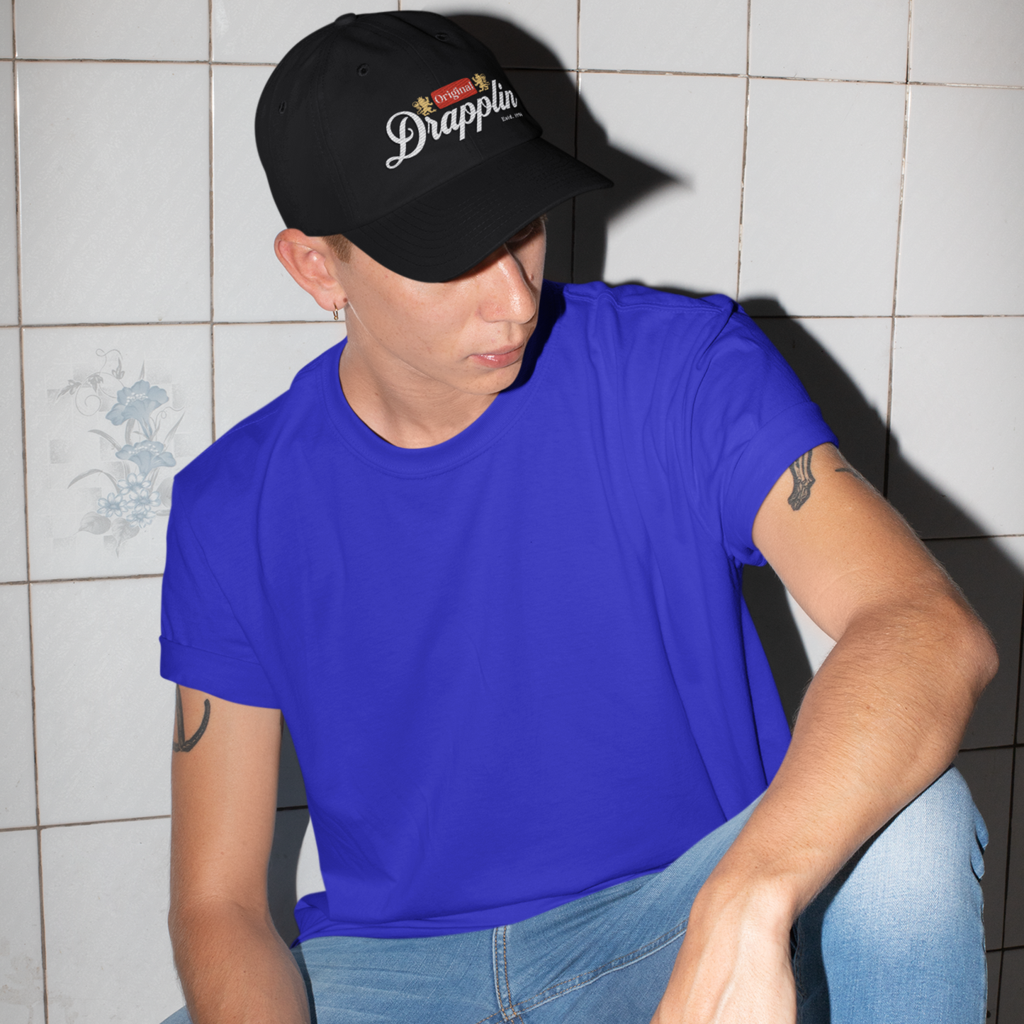 Unisex Drapplin Original Premium Black Embroidered Baseball Cap