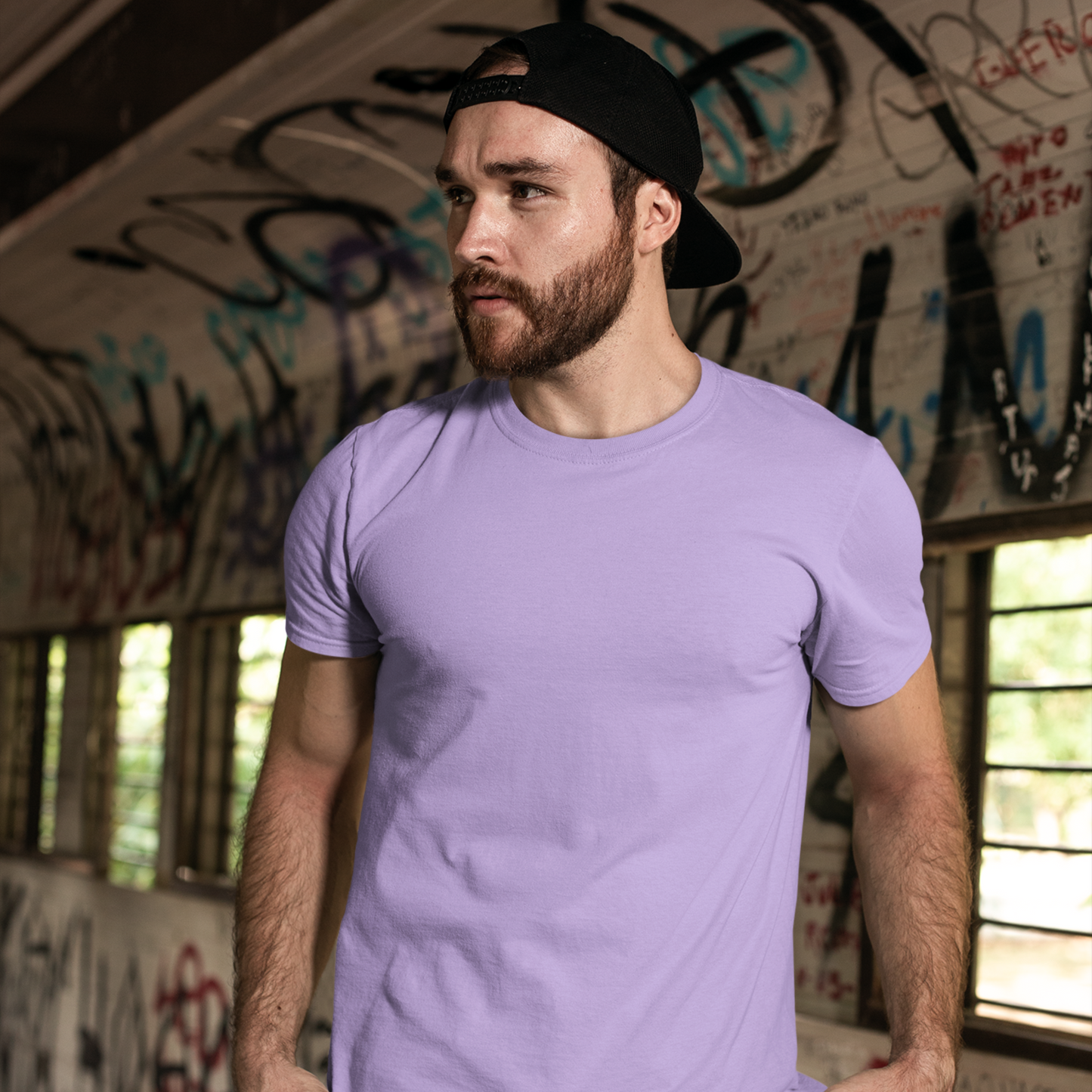 Premium Lavender Regular Crew Neck Solid Plain T-shirt