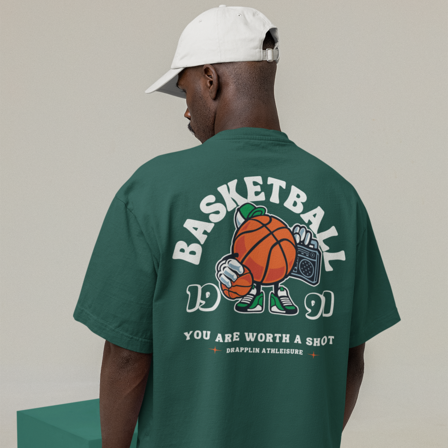 Basketball Premium Forest Green Oversized Typography Back Printed T-shirt