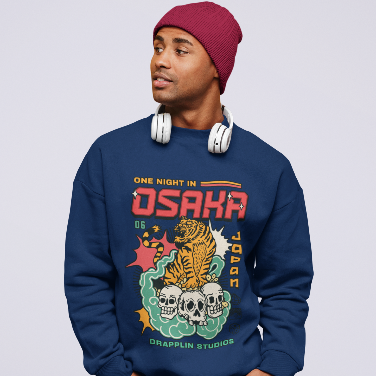 Osaka Navy Blue Regular Typographic Printed Sweatshirt
