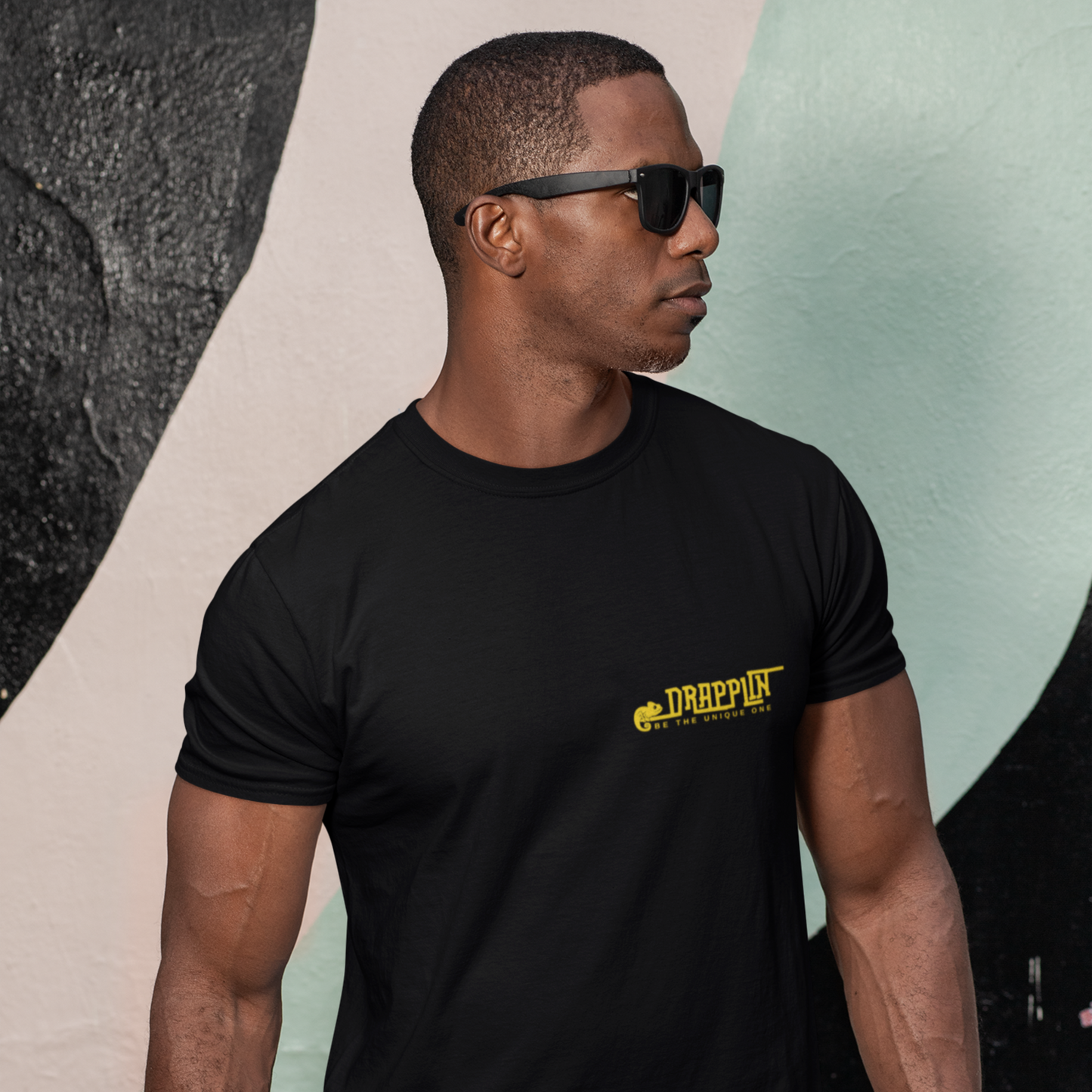 Drapplin Logo Black Crew Neck Embroidered T-shirt