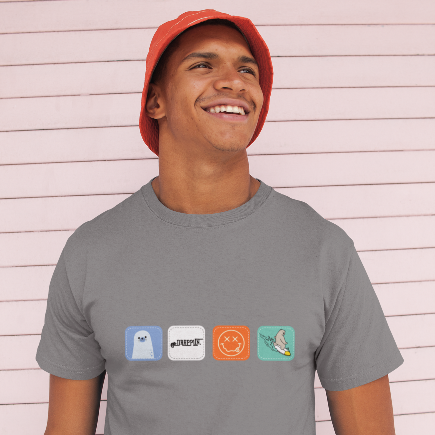 Drapplin Boxes Grey Mélange Crew Neck Graphic Printed T-shirt