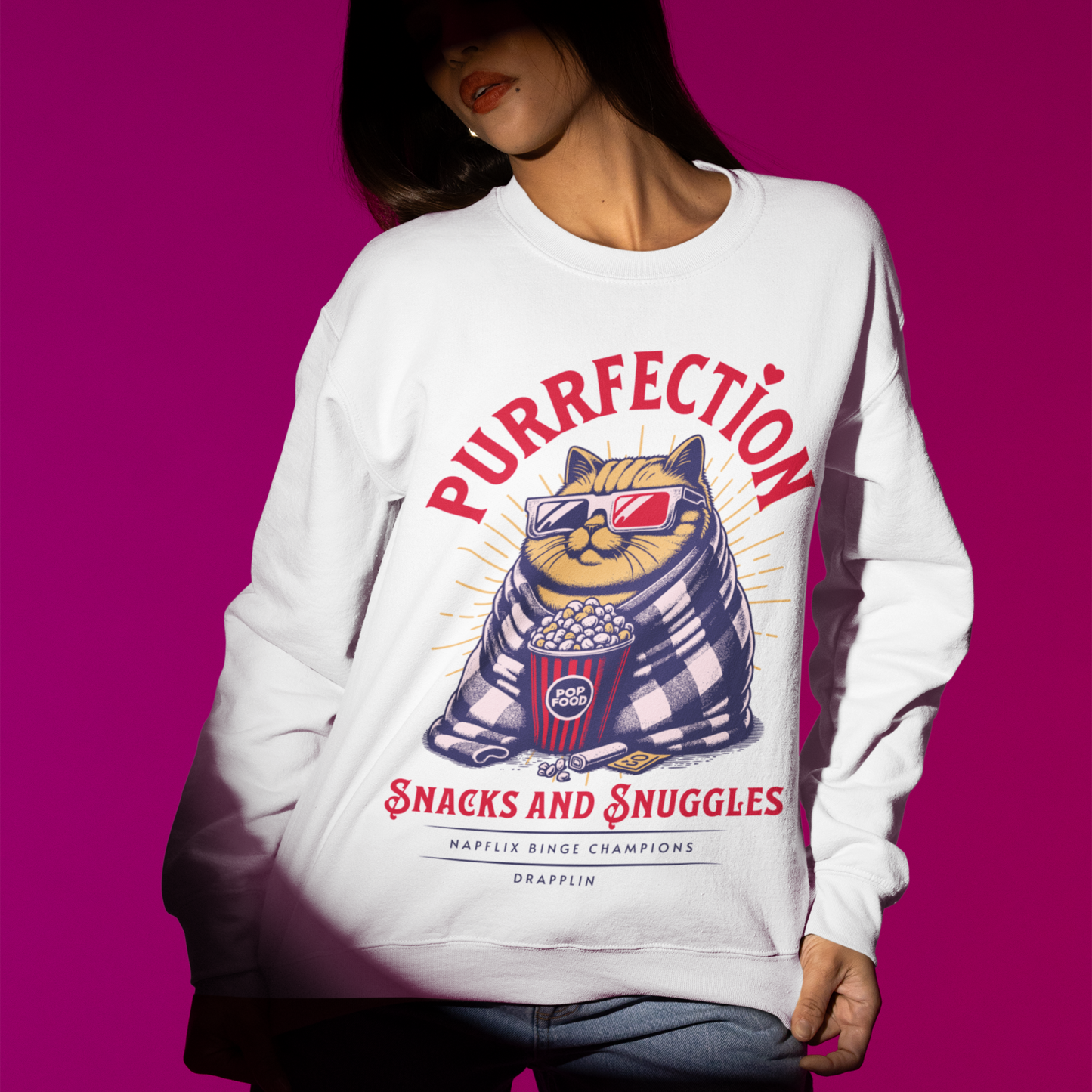Purrfection White Woman Regular Typographic Printed Sweatshirt