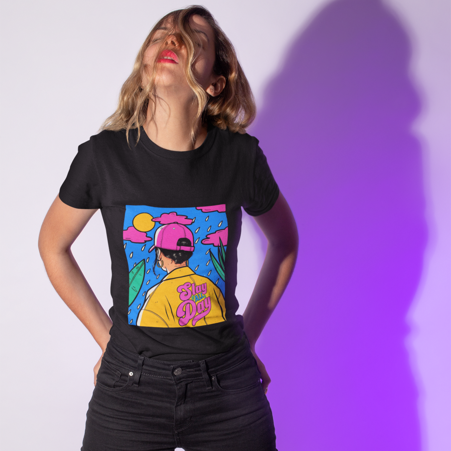 Slay Woman Black Relaxed Fit Printed T-shirt