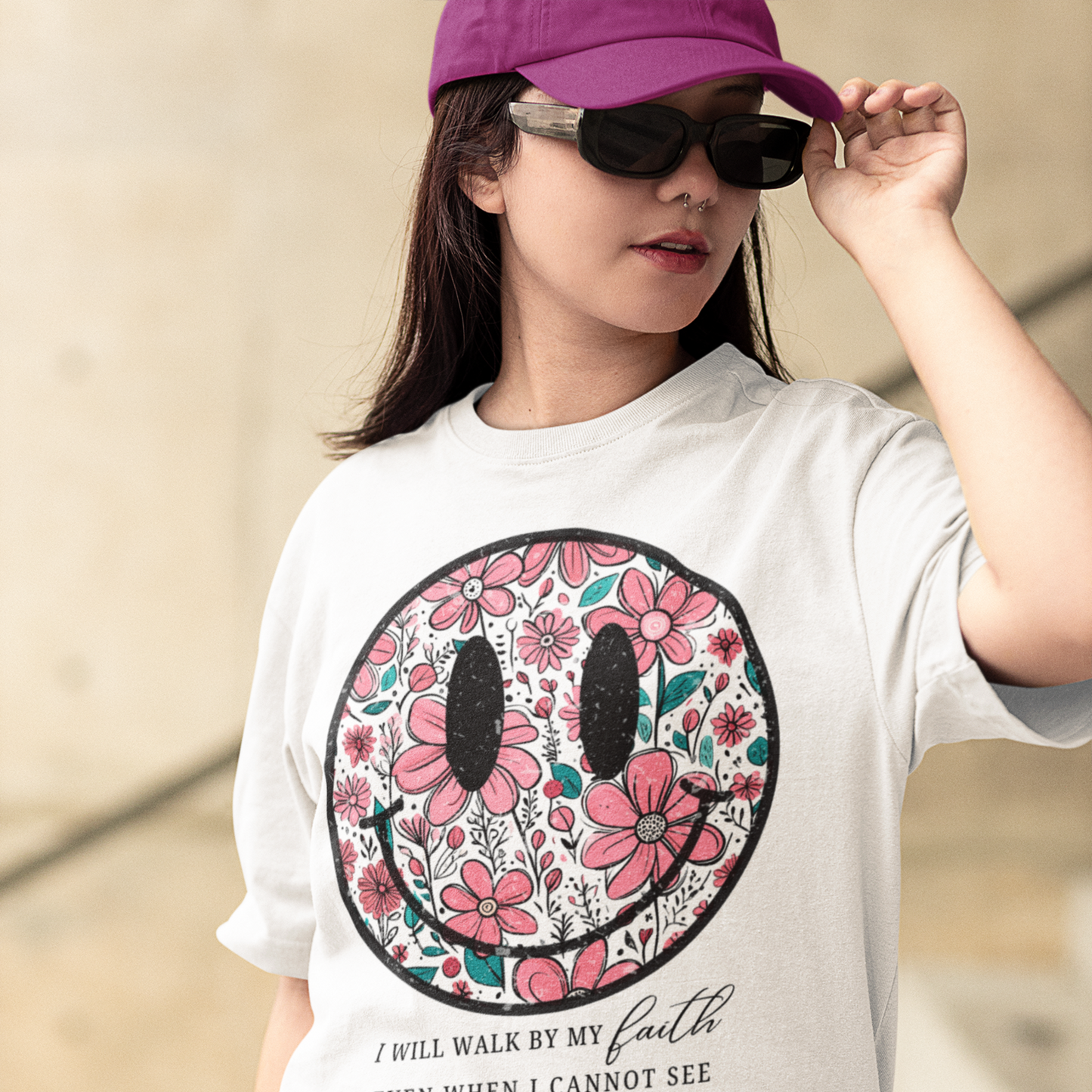 Smiley Premium White Woman Oversized Printed T-shirt