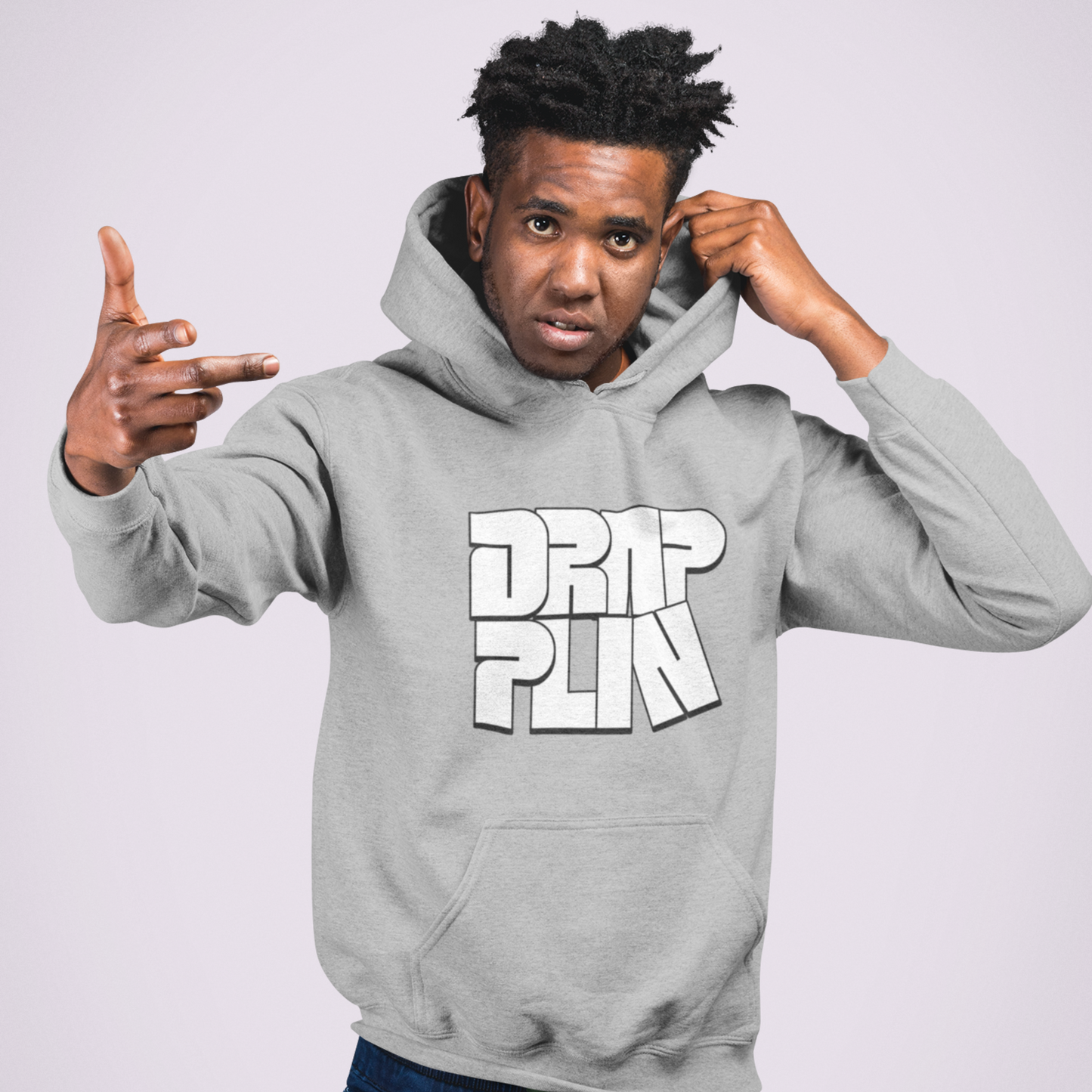 Drapplin Grey Mélange Regular Typographic Printed Hoodie