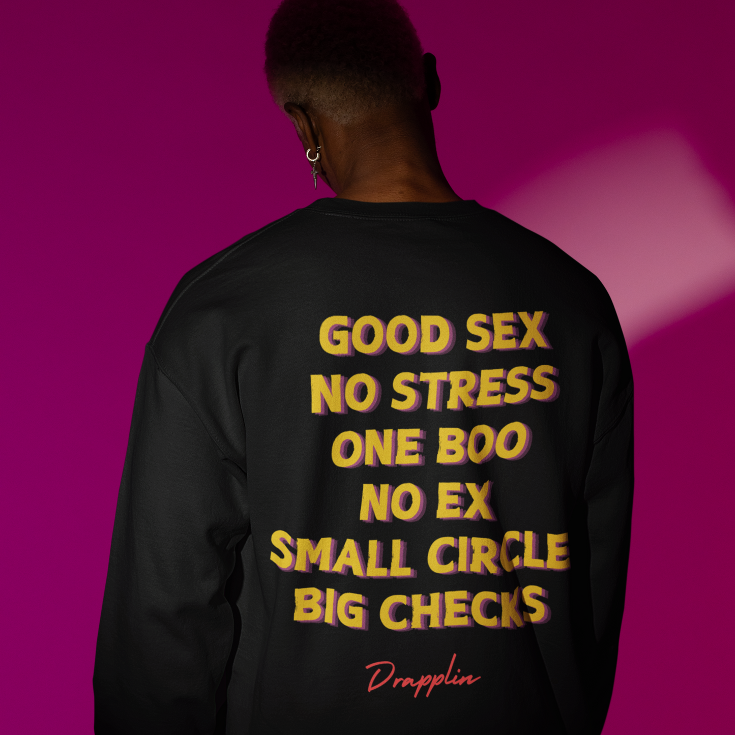 No Stress Black Oversized Back Typographic Printed Sweatshirt