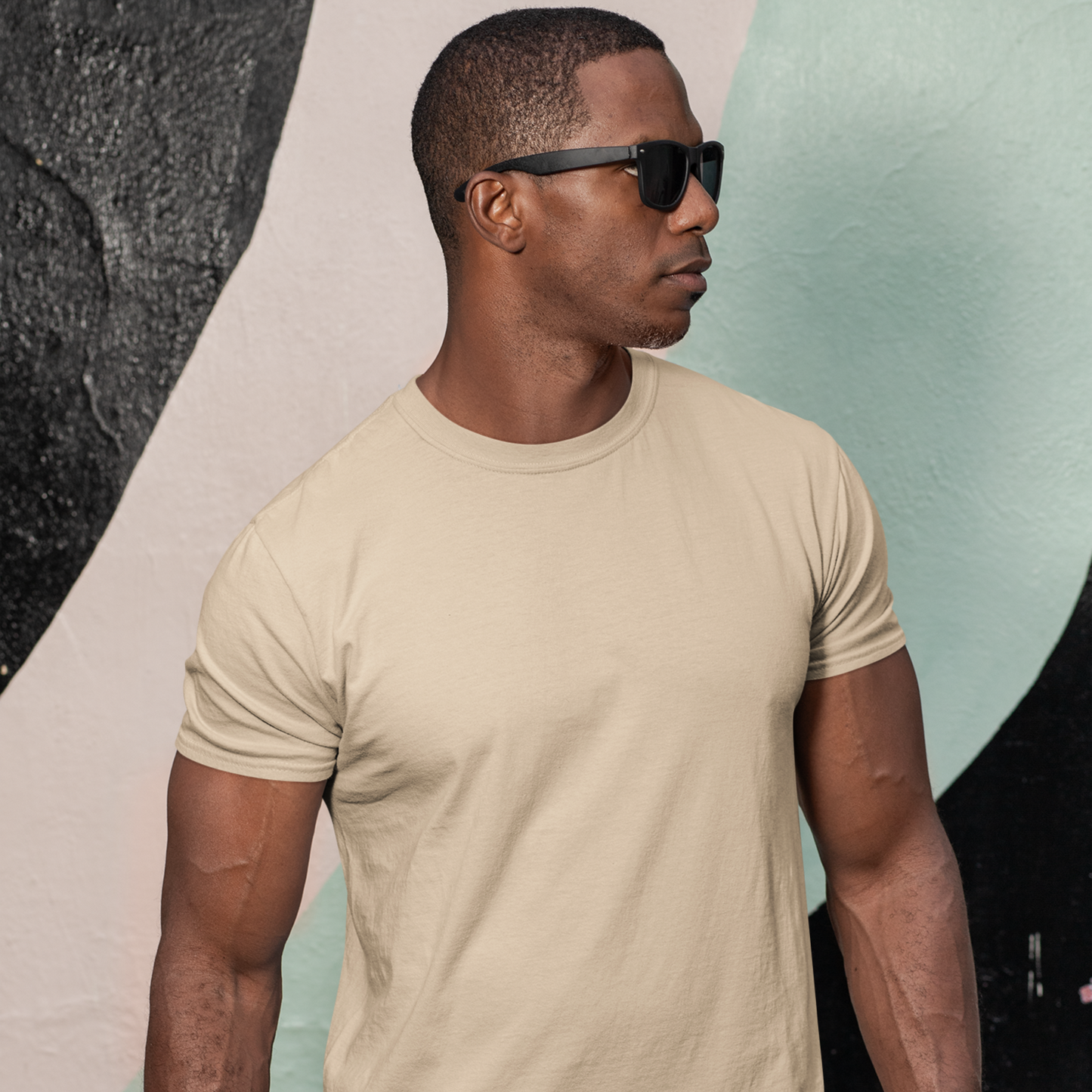Premium Beige Regular Crew Neck Solid Plain T-shirt