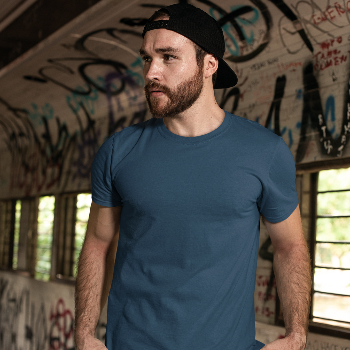Premium Petrol Blue Regular Crew Neck Solid Plain T-shirt