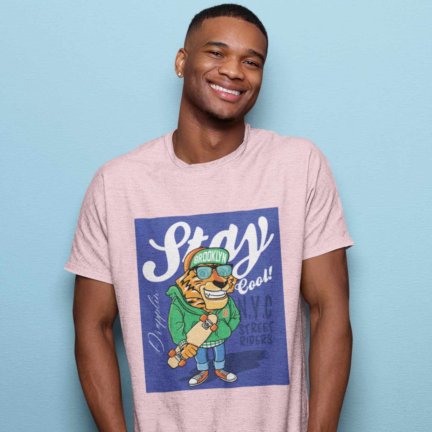 Stay Premium Baby Pink Crew Neck Graphic Printed T-shirt