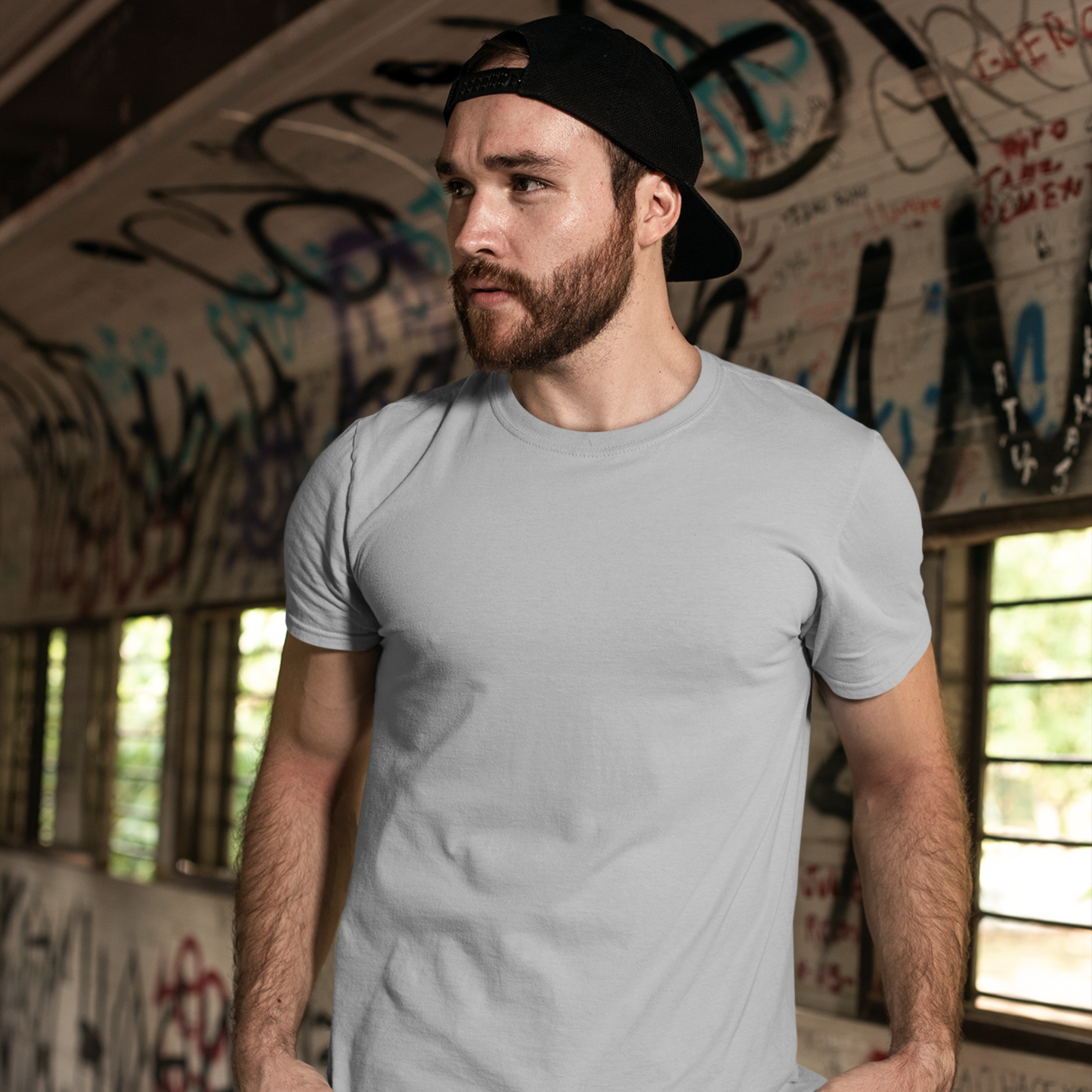 Premium Grey Mélange Regular Crew Neck Solid Plain T-shirt