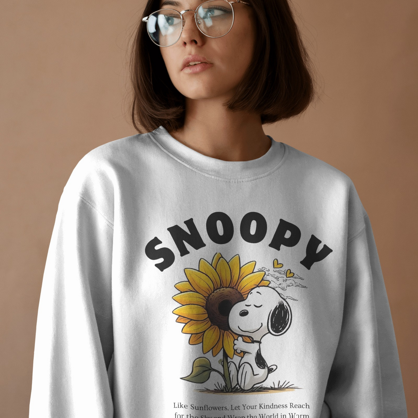 Snoopy White Woman Regular Typographic Printed Sweatshirt