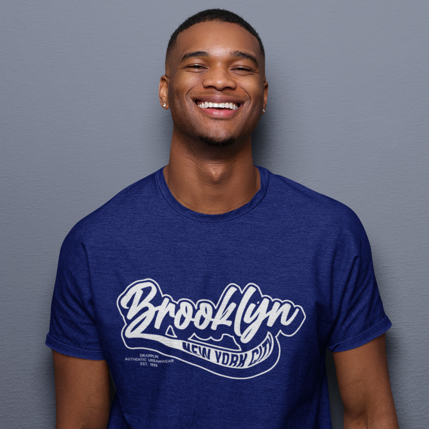 Brooklyn Royal Blue Typographic Crew Neck Graphic Printed T-shirt