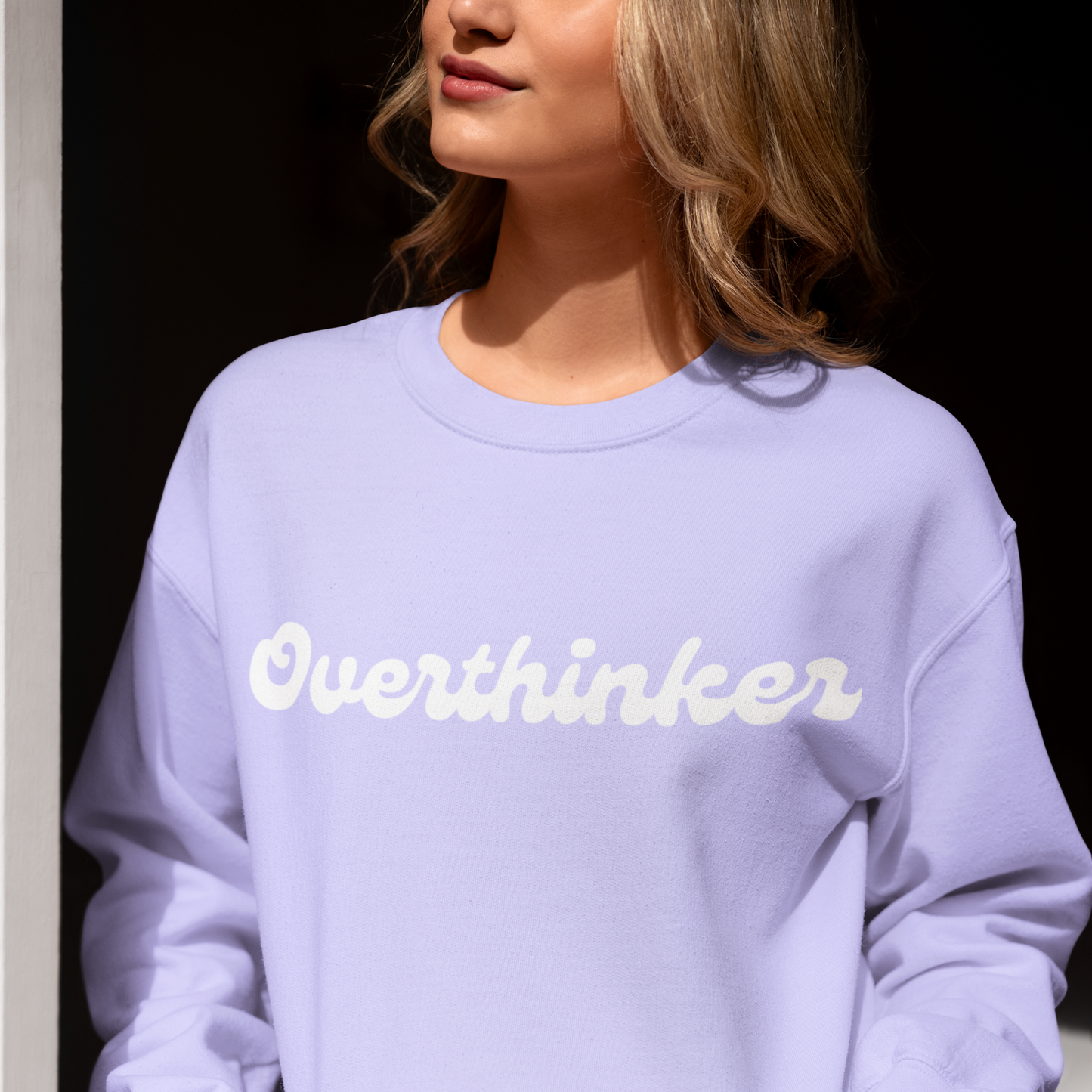 Overthinker Lavender Woman Regular Typographic Printed Sweatshirt