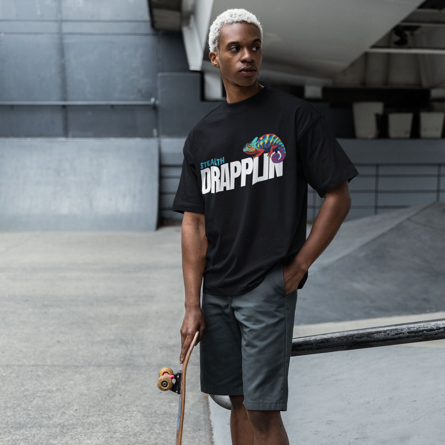 Stealth Premium Black Oversized Typography Printed T-shirt