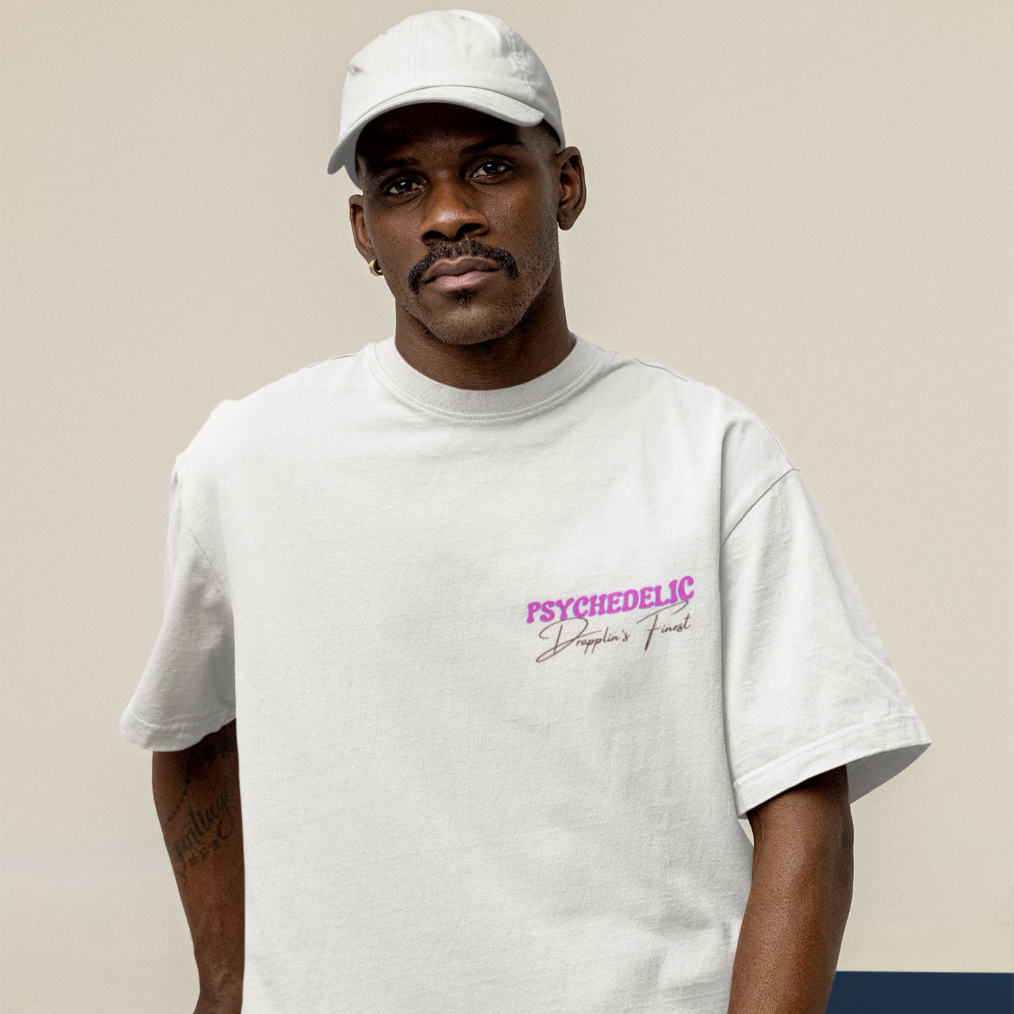 Psychedelic Premium White Oversized Typography Back Printed T-shirt