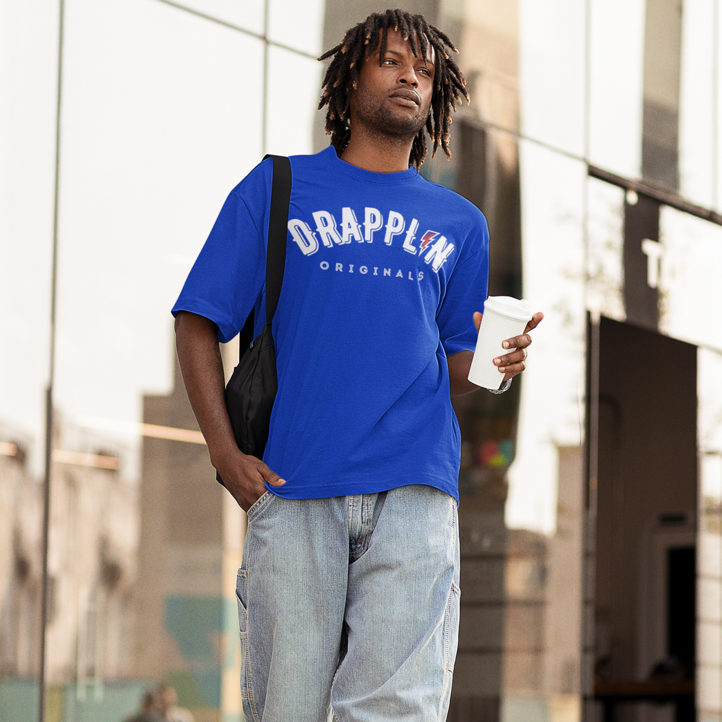 Drapplin Signature Royal Blue Oversized Unisex Typography Printed T-shirt