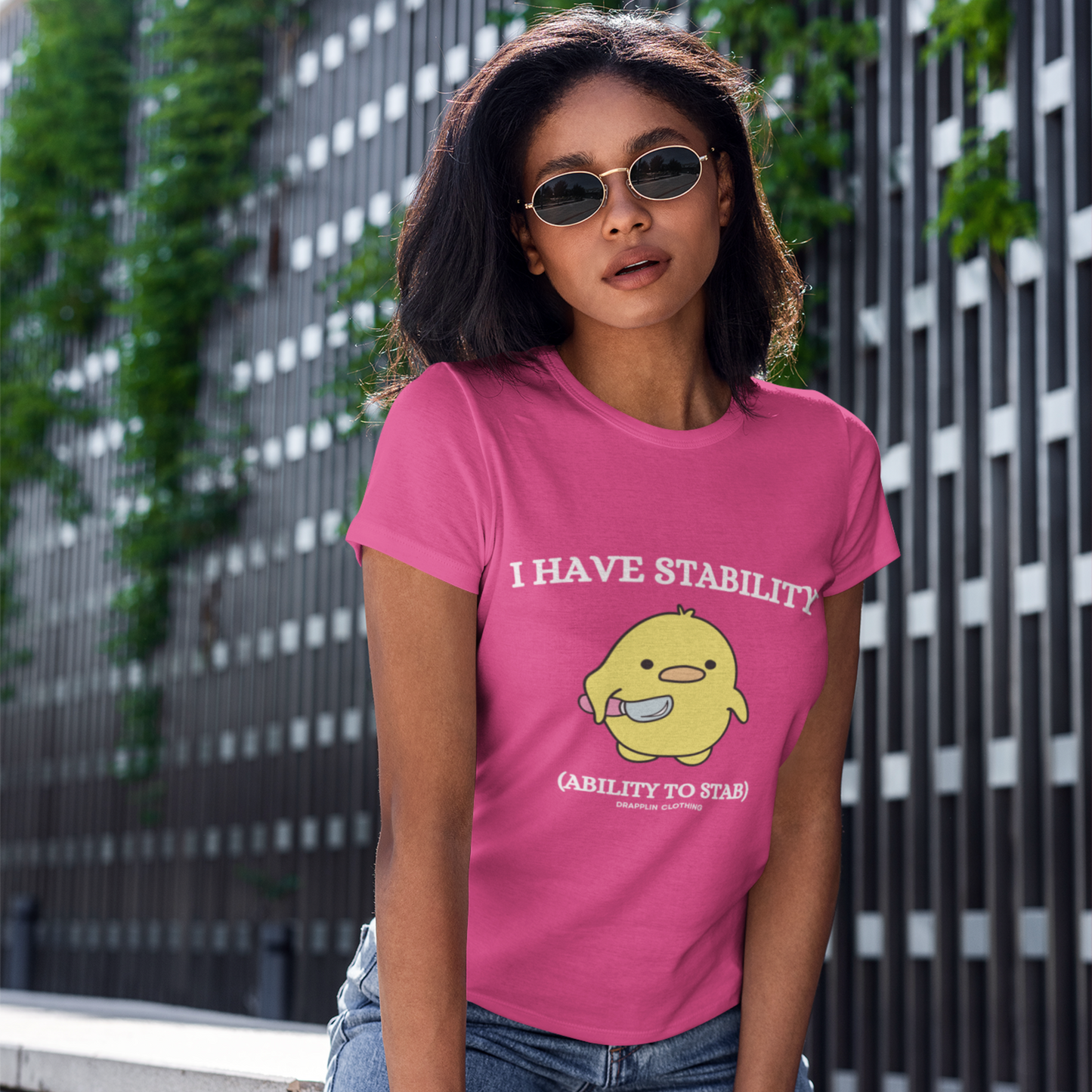 Stability Premium Pink Crew Neck Woman's Printed T-shirt