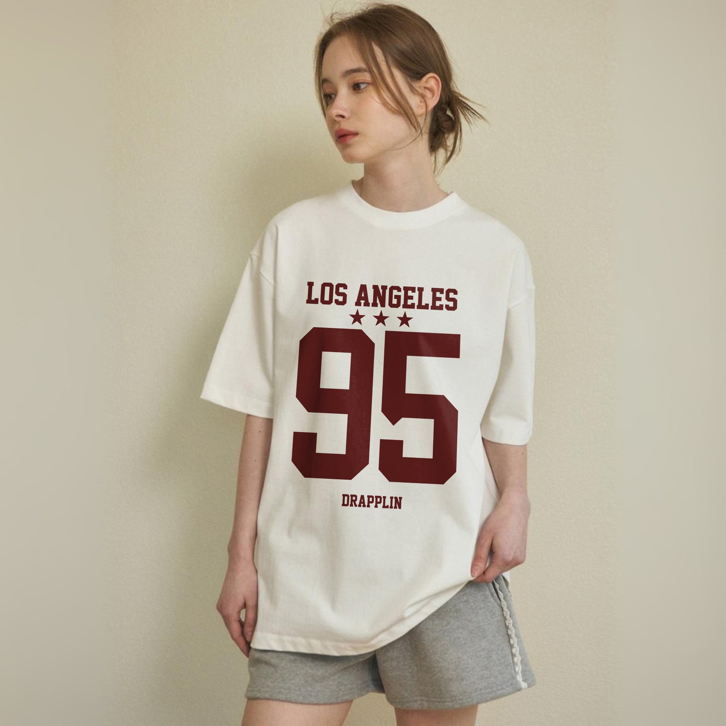 Los Angles Varsity Off White Oversized Printed T-shirt