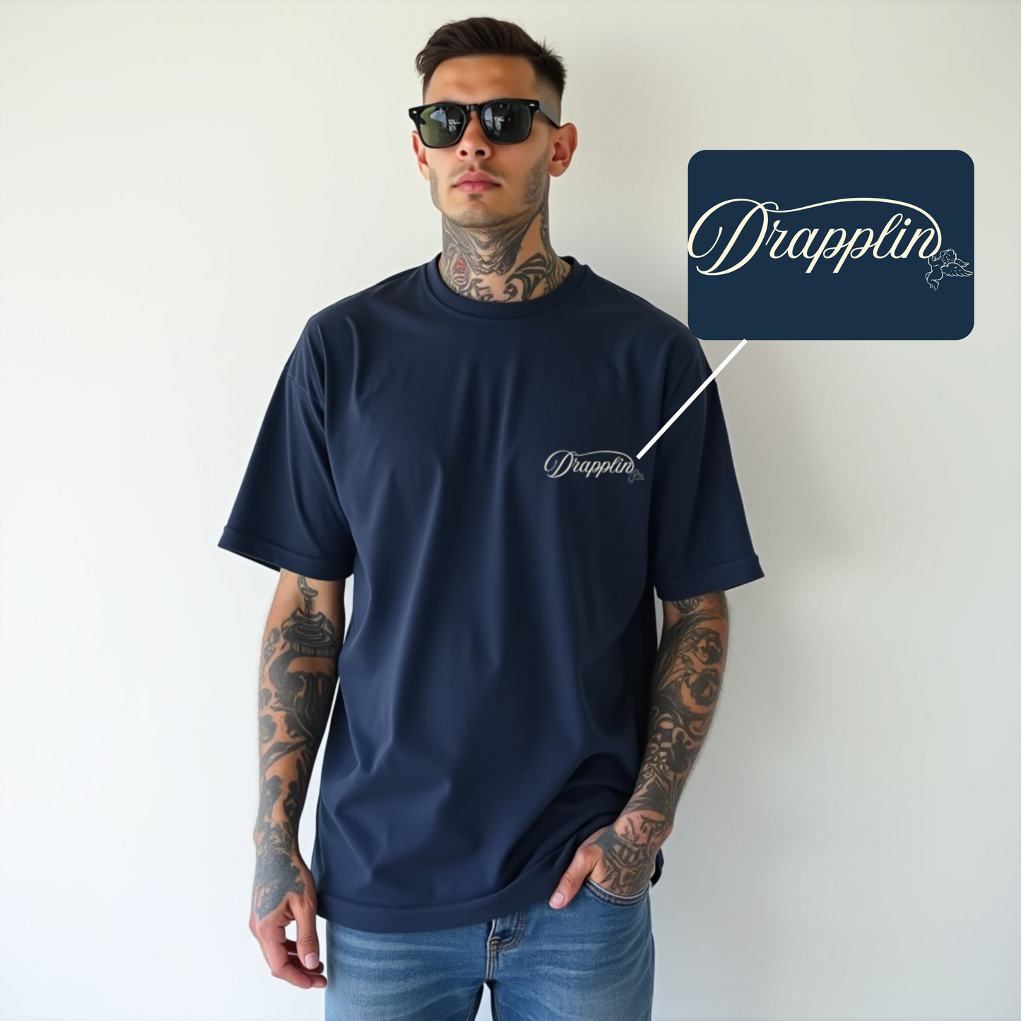 Drapplin Love Unisex Navy Blue Premium Oversized Printed T-shirt