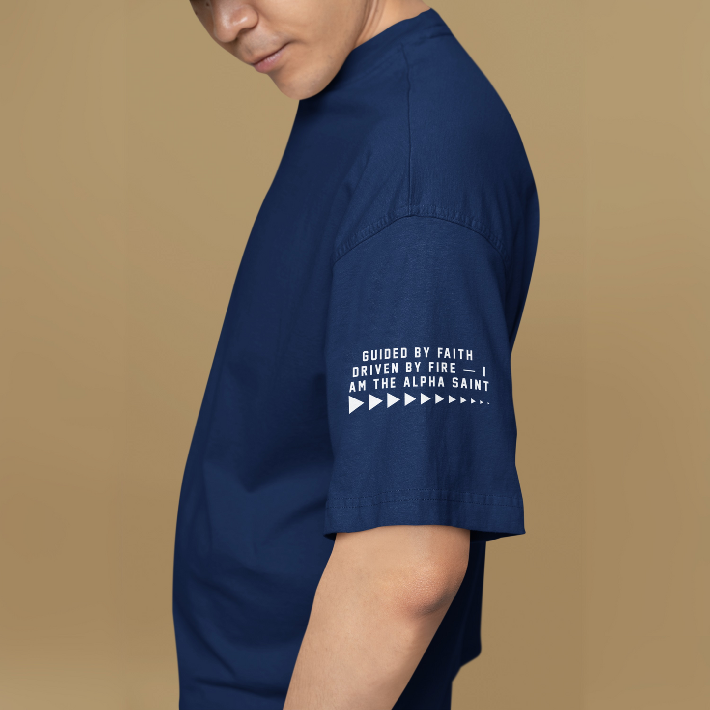 Saint Unisex Navy Blue Premium Oversized Typographic Printed T-shirt
