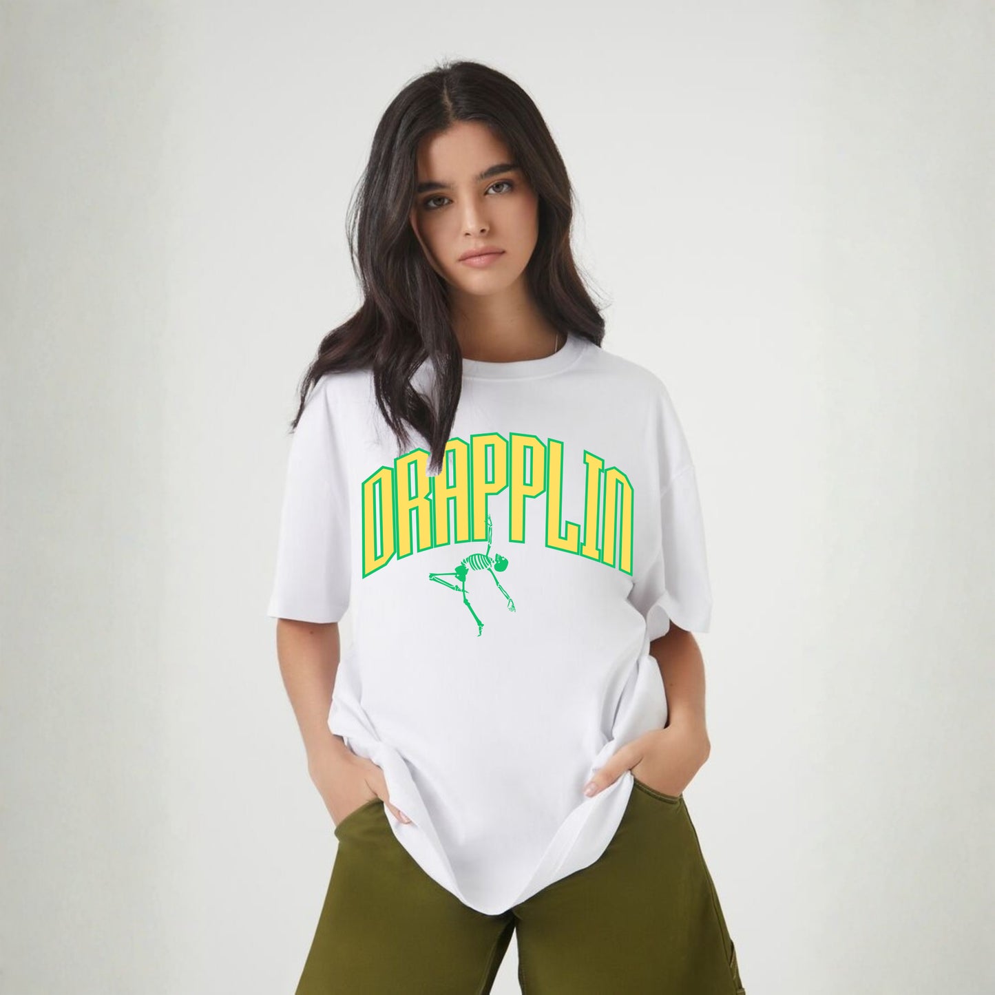Drapplin Dance White Oversized Printed T-shirt