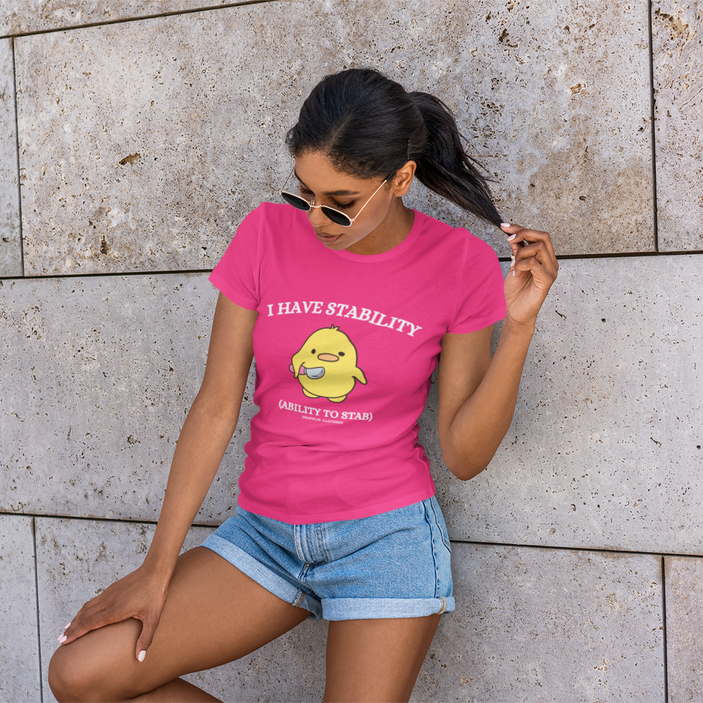 Stability Premium Pink Crew Neck Woman's Printed T-shirt