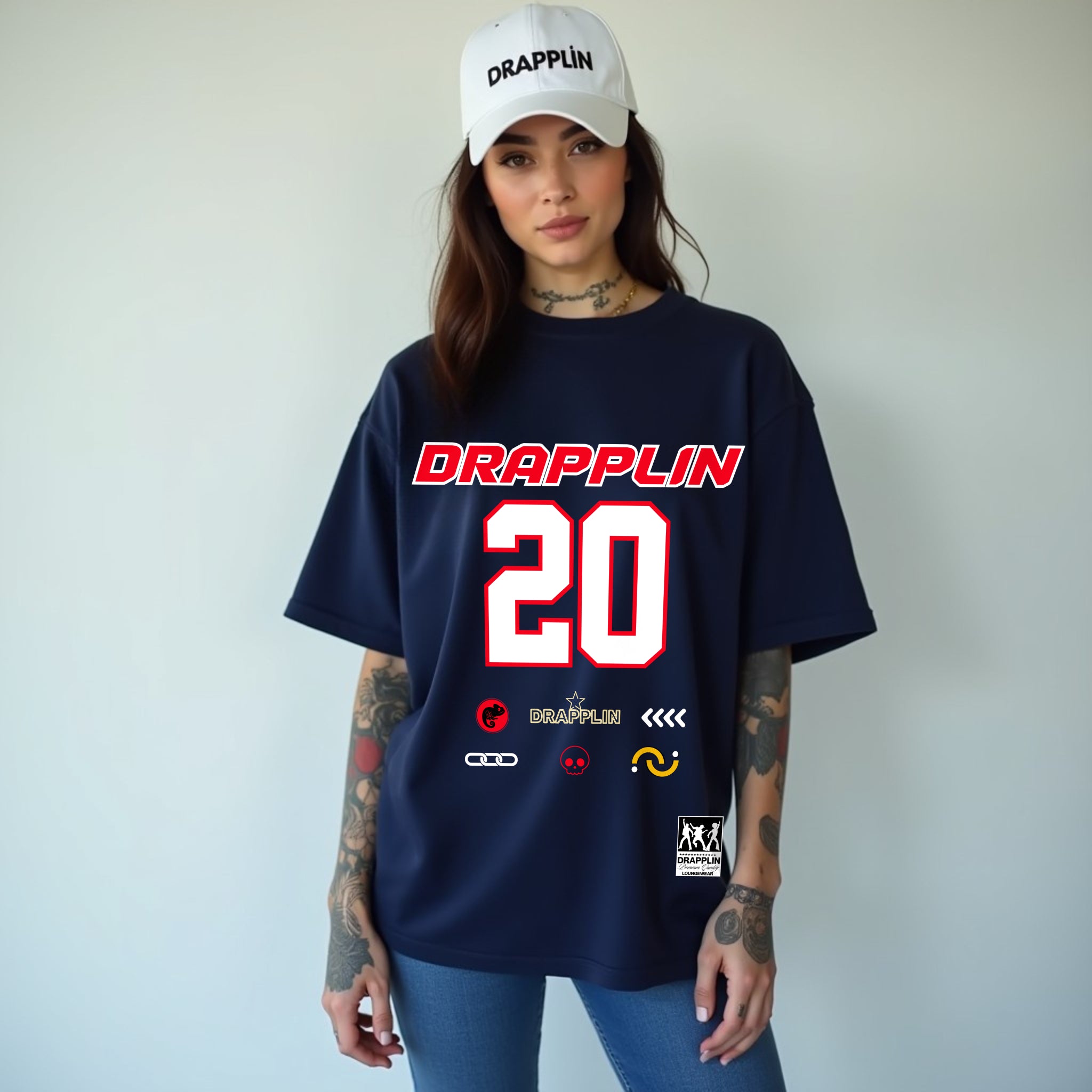Drapplin Core Series: Heavyweight GSM Unisex Oversized Navy Blue Graphic T-shirt