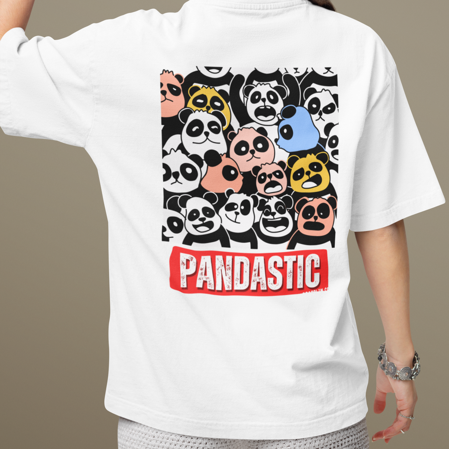 Pandastic Premium Woman White Oversized Printed T-shirt