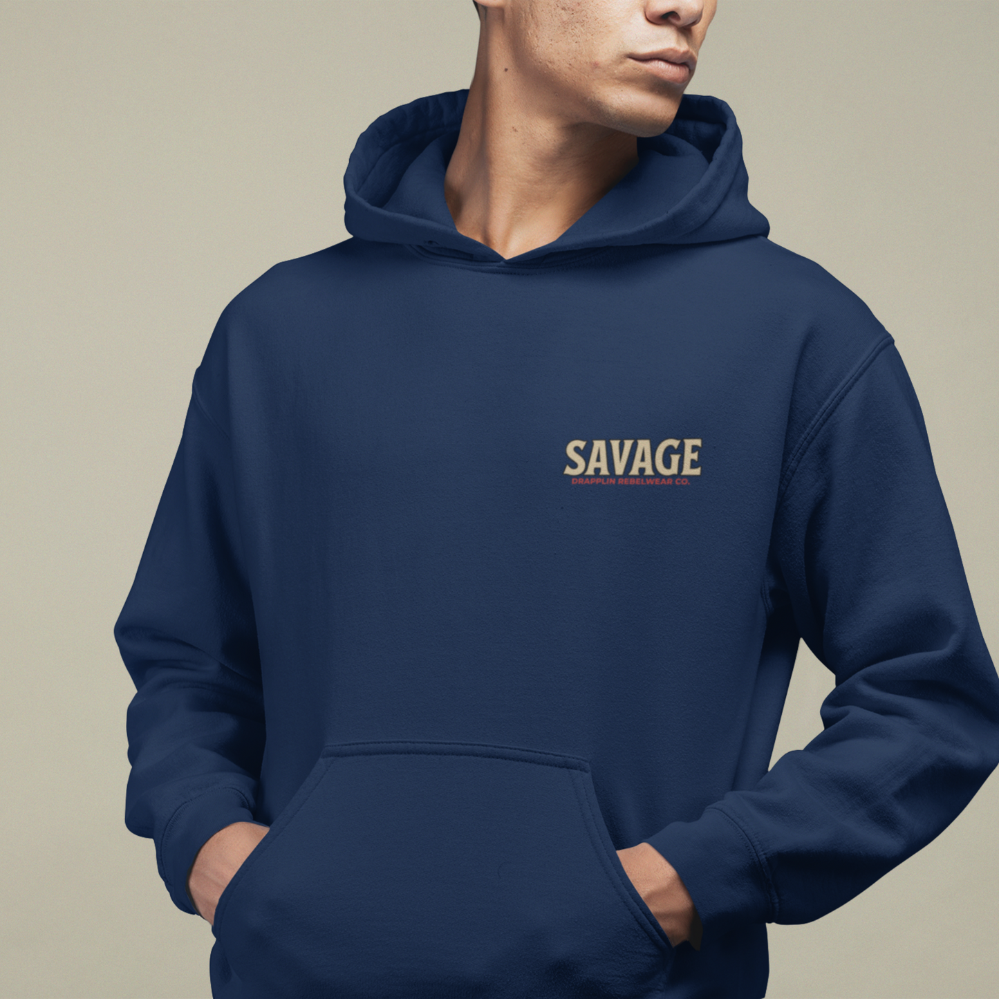 Savage Navy Blue Regular Back Typographic Printed Hoodie