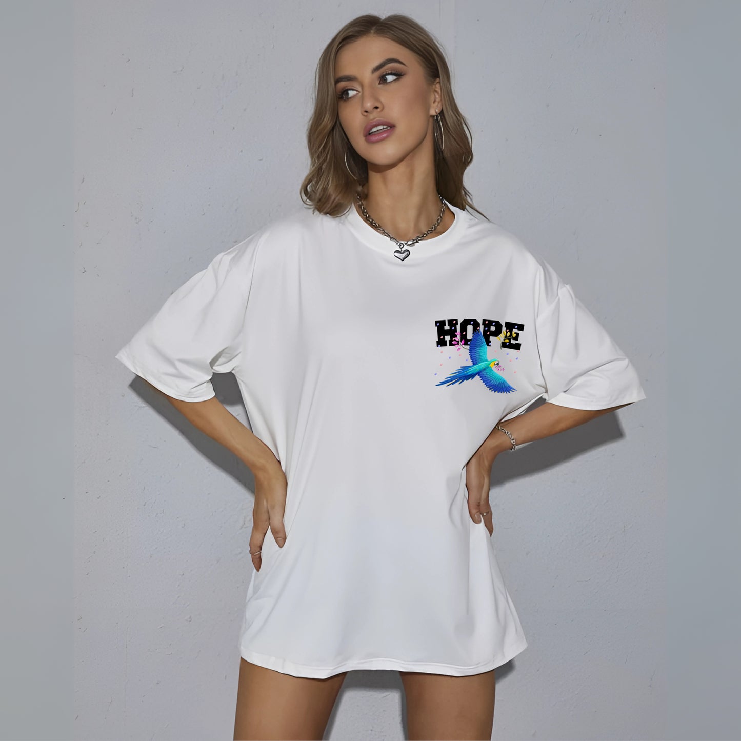 Hope Premium White Oversized Off shoulder Printed T-shirt