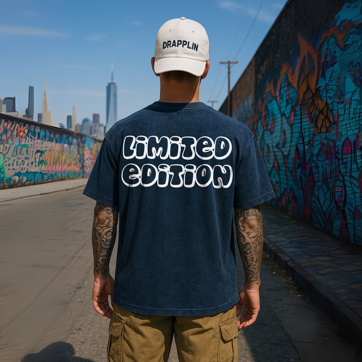Limited Edition Drapplin Premium Navy Blue Unisex Acid Washed Oversized T-shirt