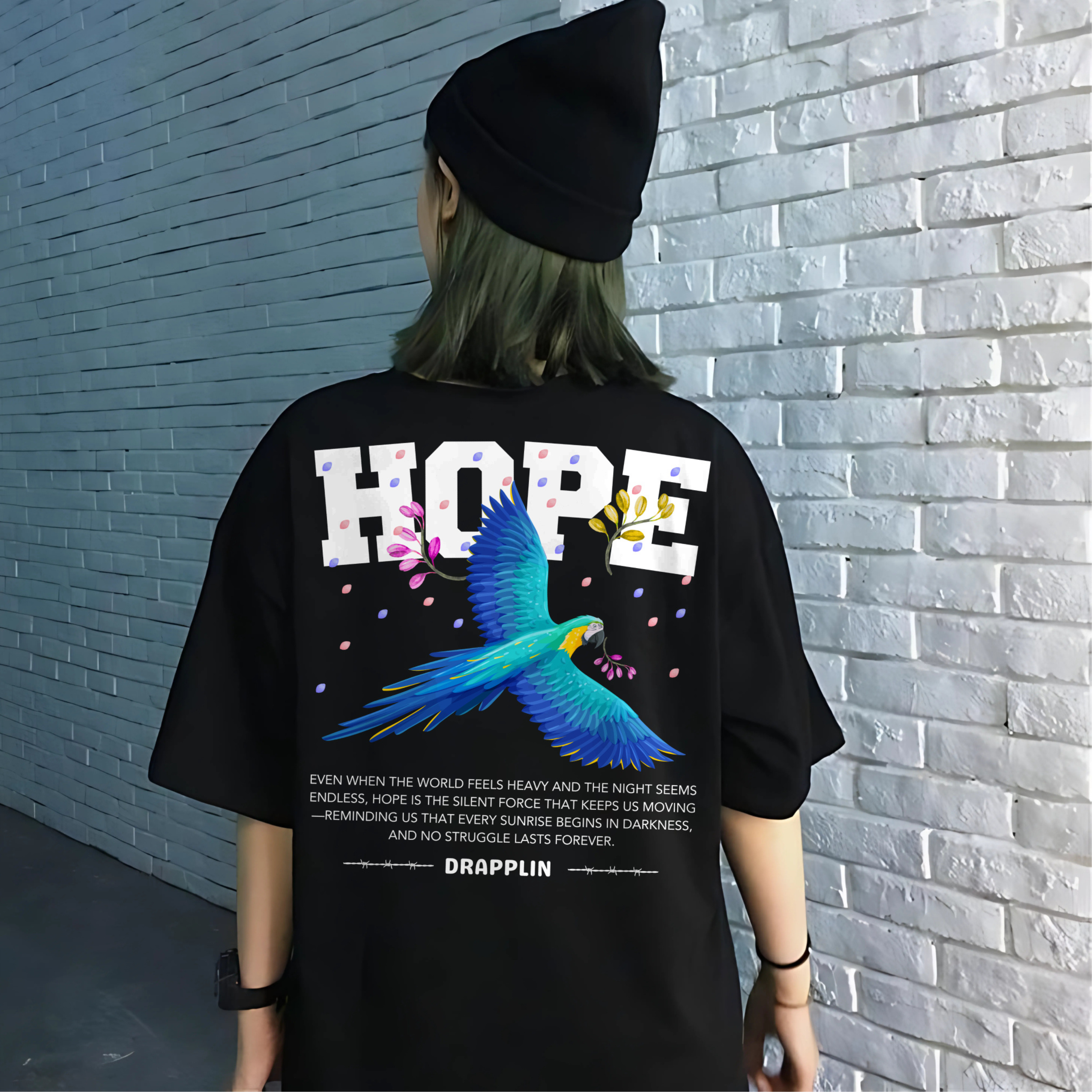 Hope Premium Black Oversized Off shoulder Printed T-shirt