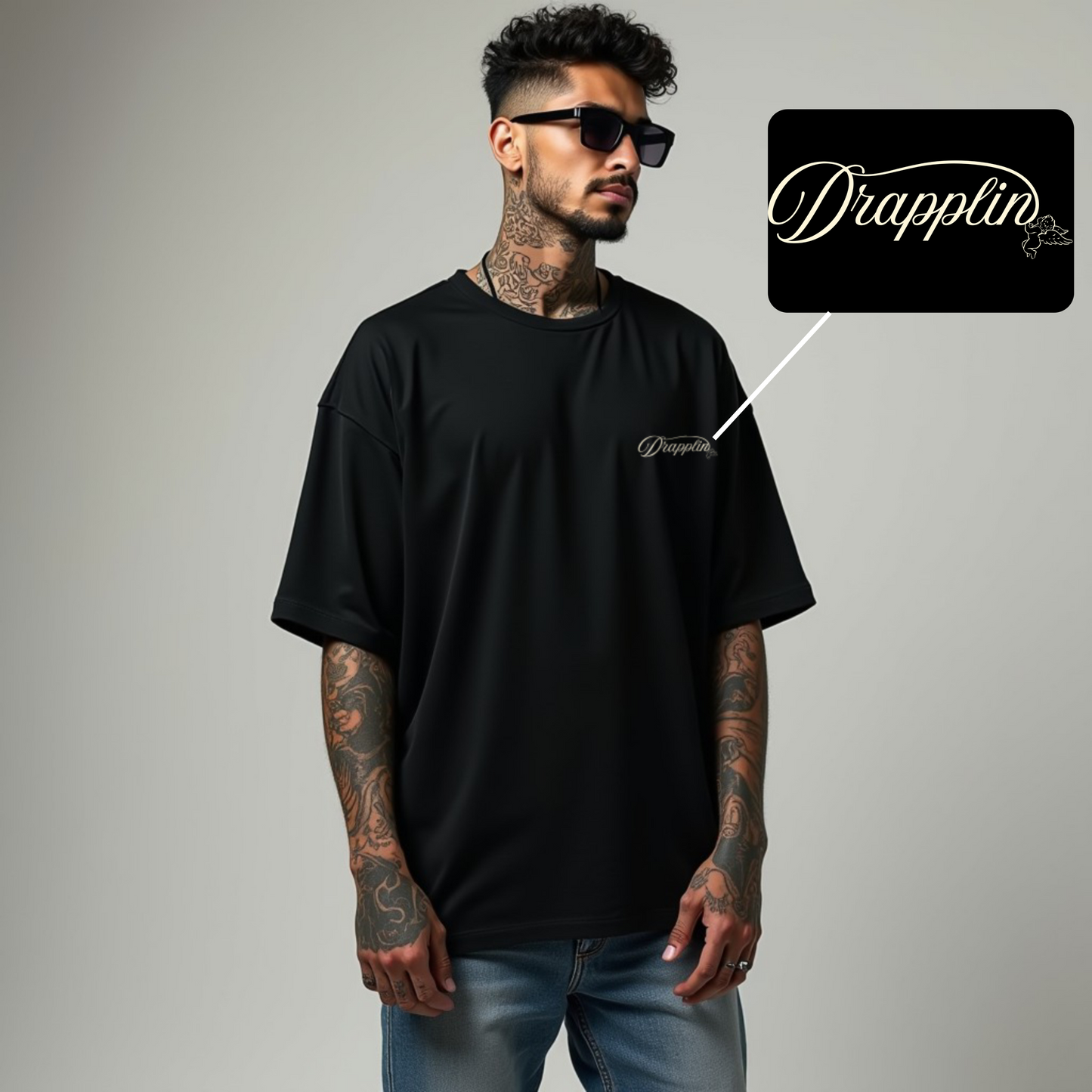 Drapplin Love Unisex Black Premium Oversized Printed T-shirt