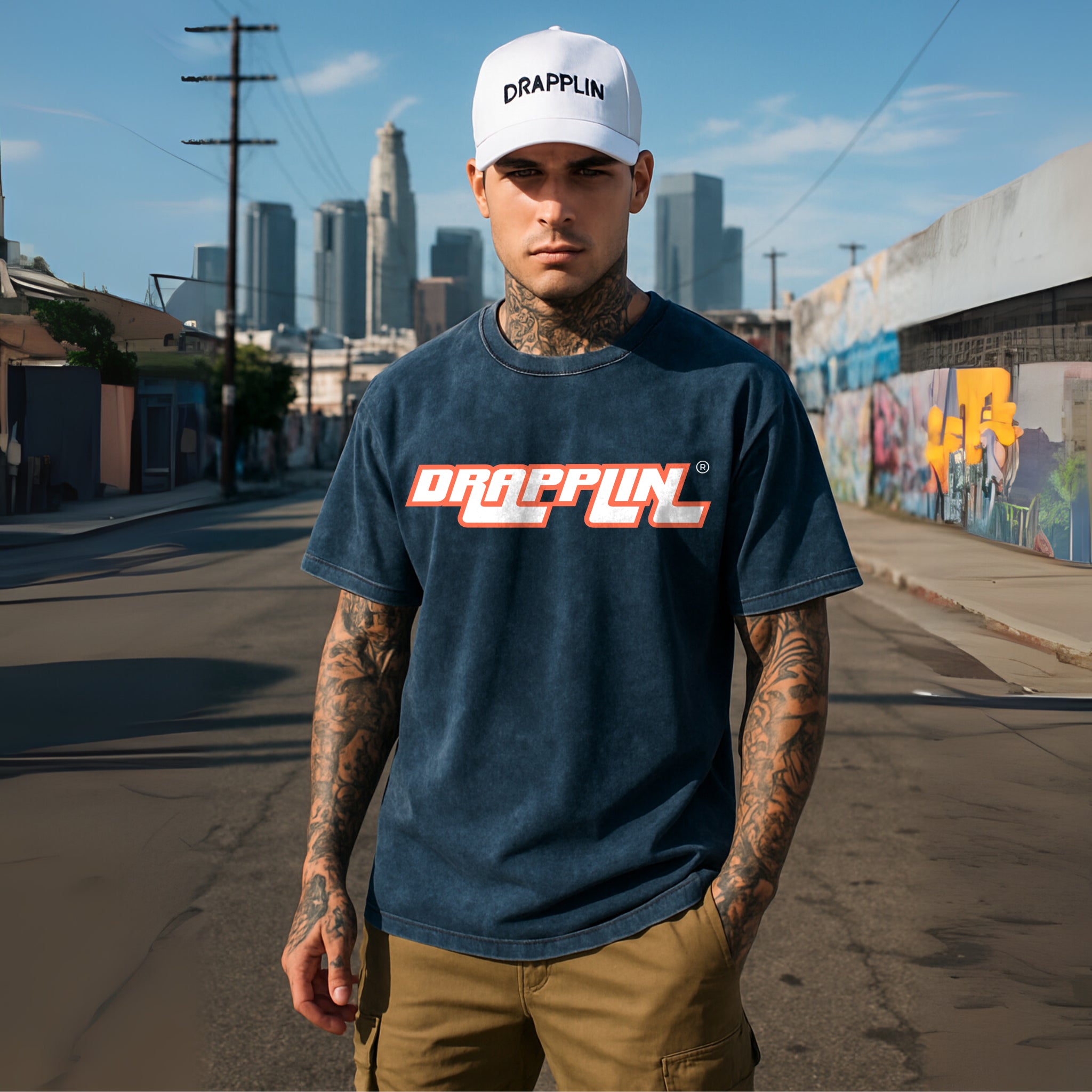 Limited Edition Drapplin Premium Navy Blue Unisex Acid Washed Oversized T-shirt