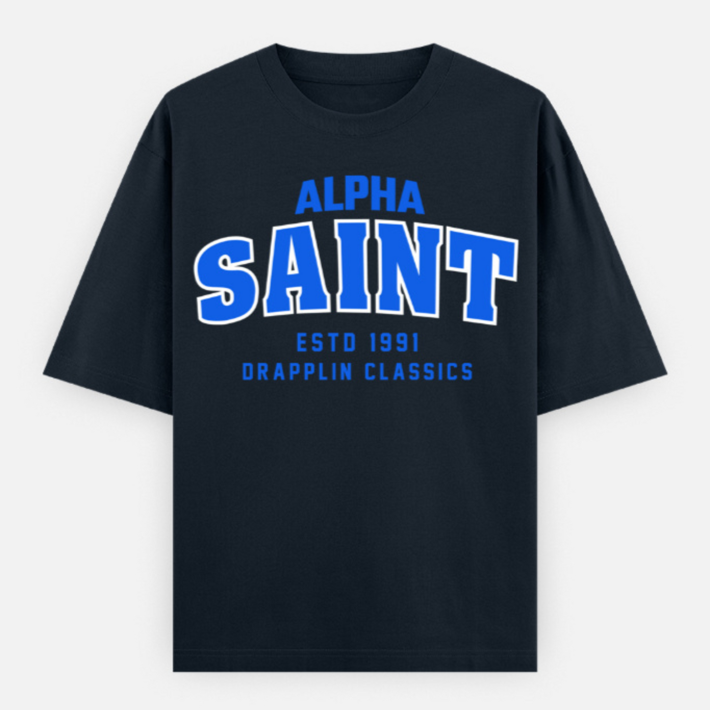 Saint Unisex Navy Blue Premium Oversized Typographic Printed T-shirt