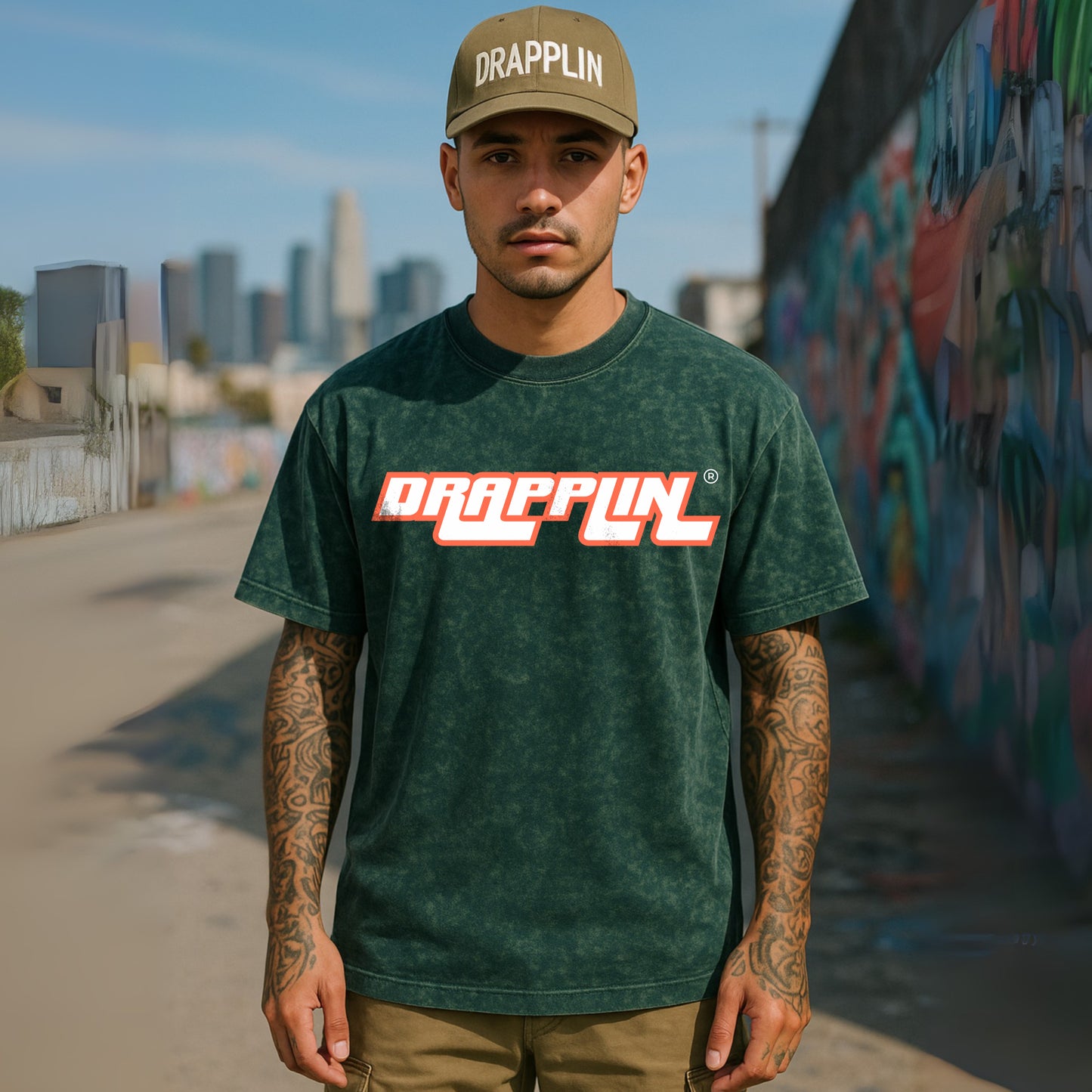 Limited Edition Drapplin Premium Bottle Green Unisex Acid Washed Oversized T-shirt