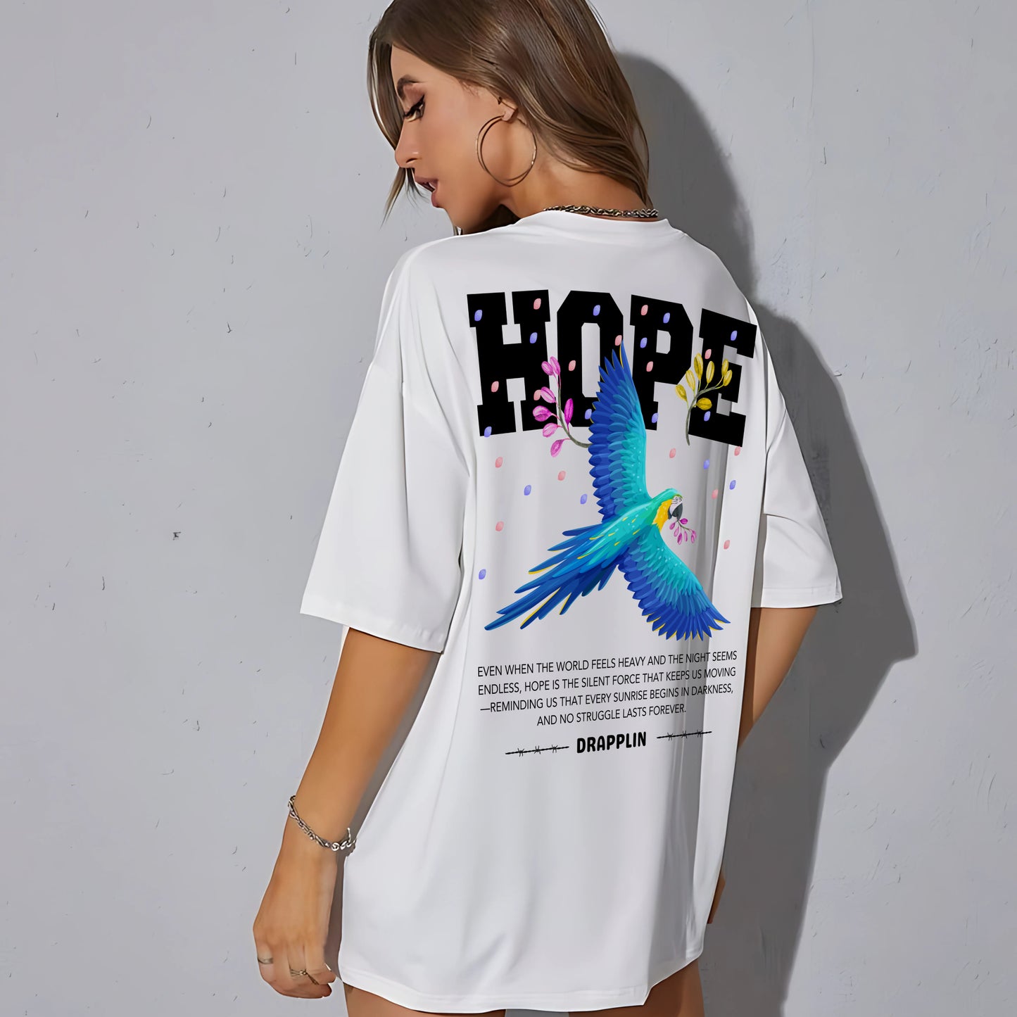 Hope Premium White Oversized Off shoulder Printed T-shirt