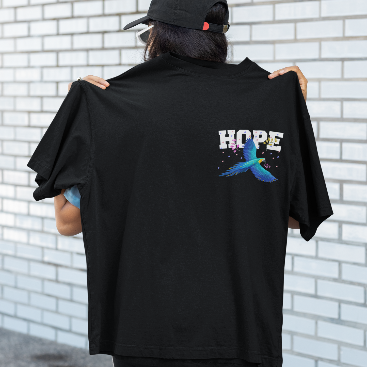 Hope Premium Black Oversized Off shoulder Printed T-shirt