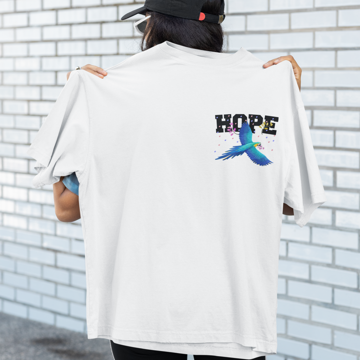 Hope Premium White Oversized Off shoulder Printed T-shirt