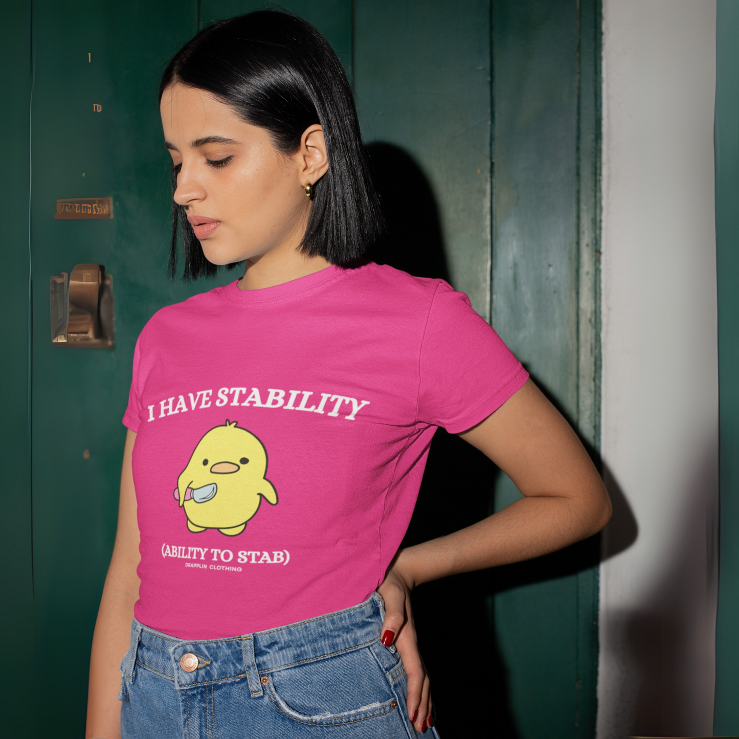Stability Premium Pink Crew Neck Woman's Printed T-shirt
