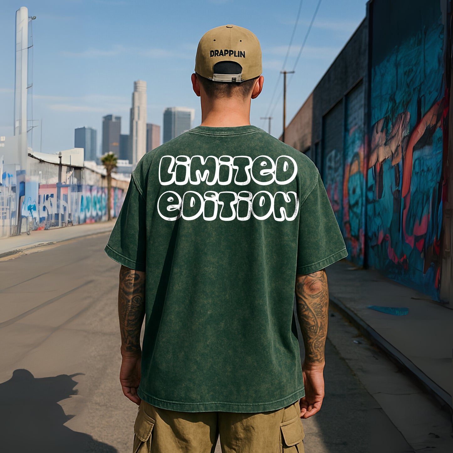 Limited Edition Drapplin Premium Bottle Green Unisex Acid Washed Oversized T-shirt