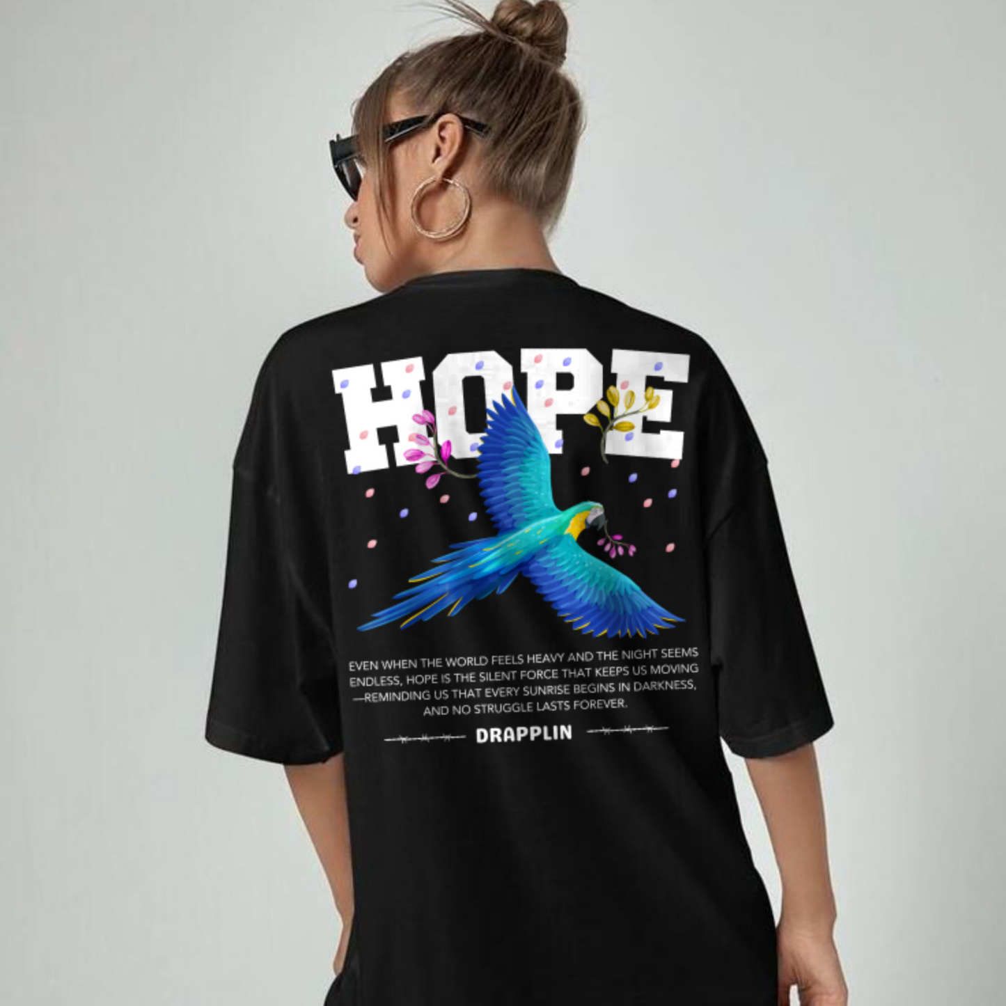 Hope Premium Black Oversized Off shoulder Printed T-shirt
