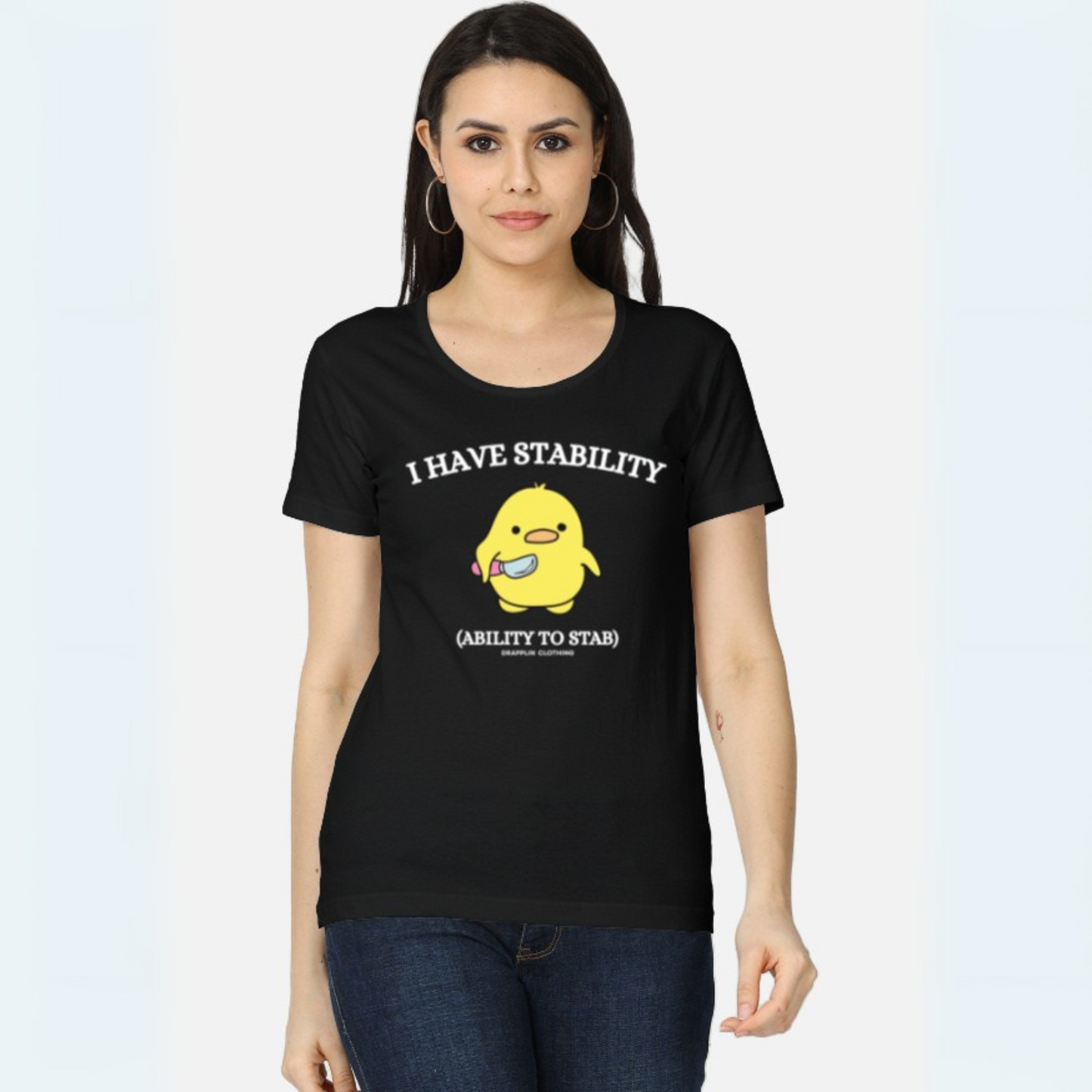 Stability Premium Black Crew Neck Woman's Printed T-shirt