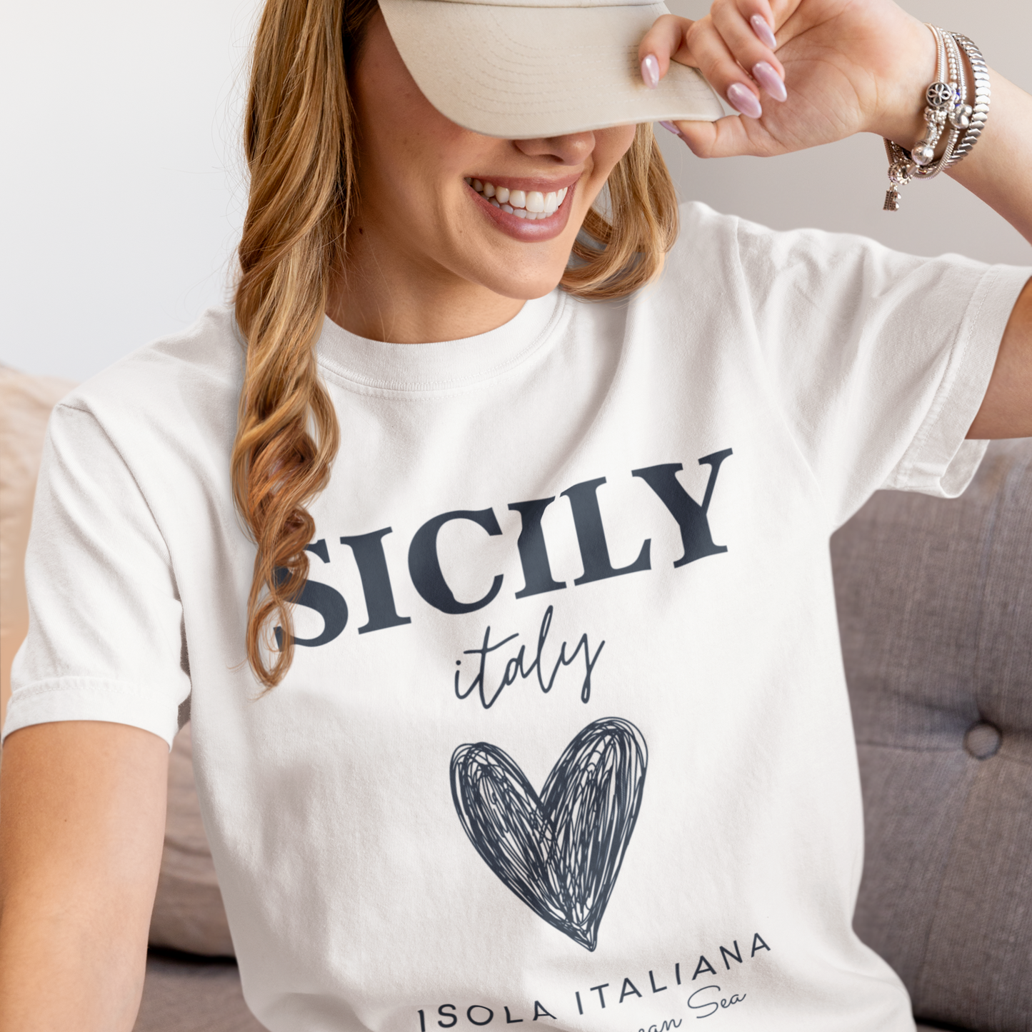Sicily Premium White Crew Neck Printed T-shirt
