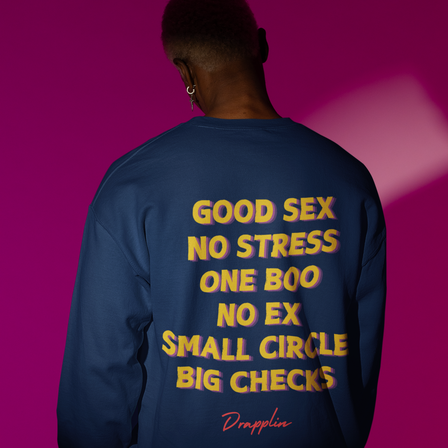 No Stress Navy Blue Oversized Back Typographic Printed Sweatshirt