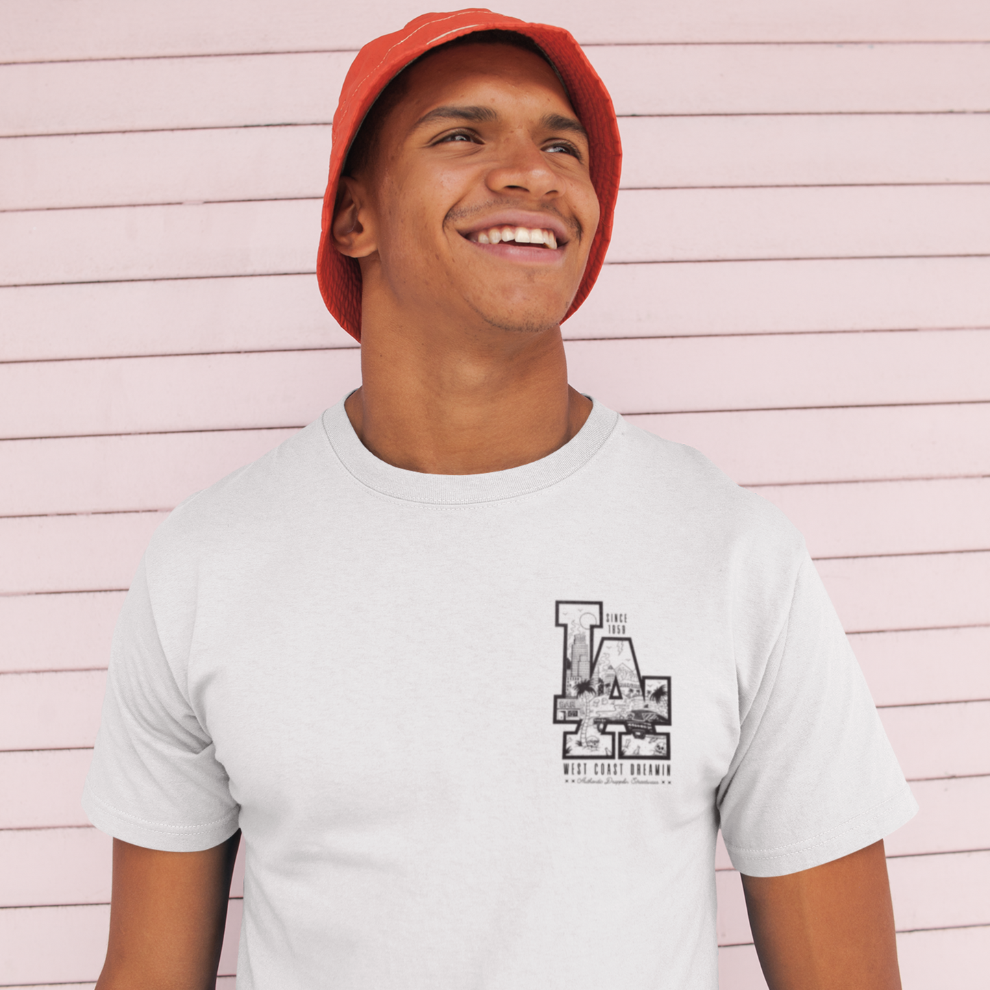 LA White Crew Neck Graphic Printed T-shirt