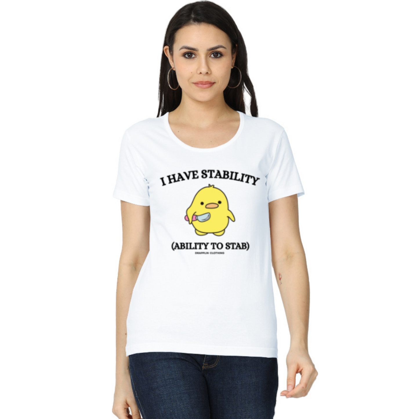 Stability Premium White Crew Neck Woman's Printed T-shirt