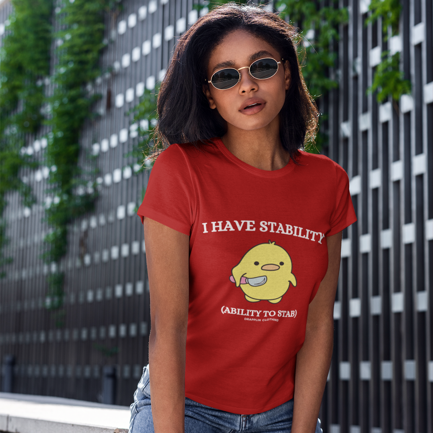 Stability Premium Red Crew Neck Woman's Printed T-shirt